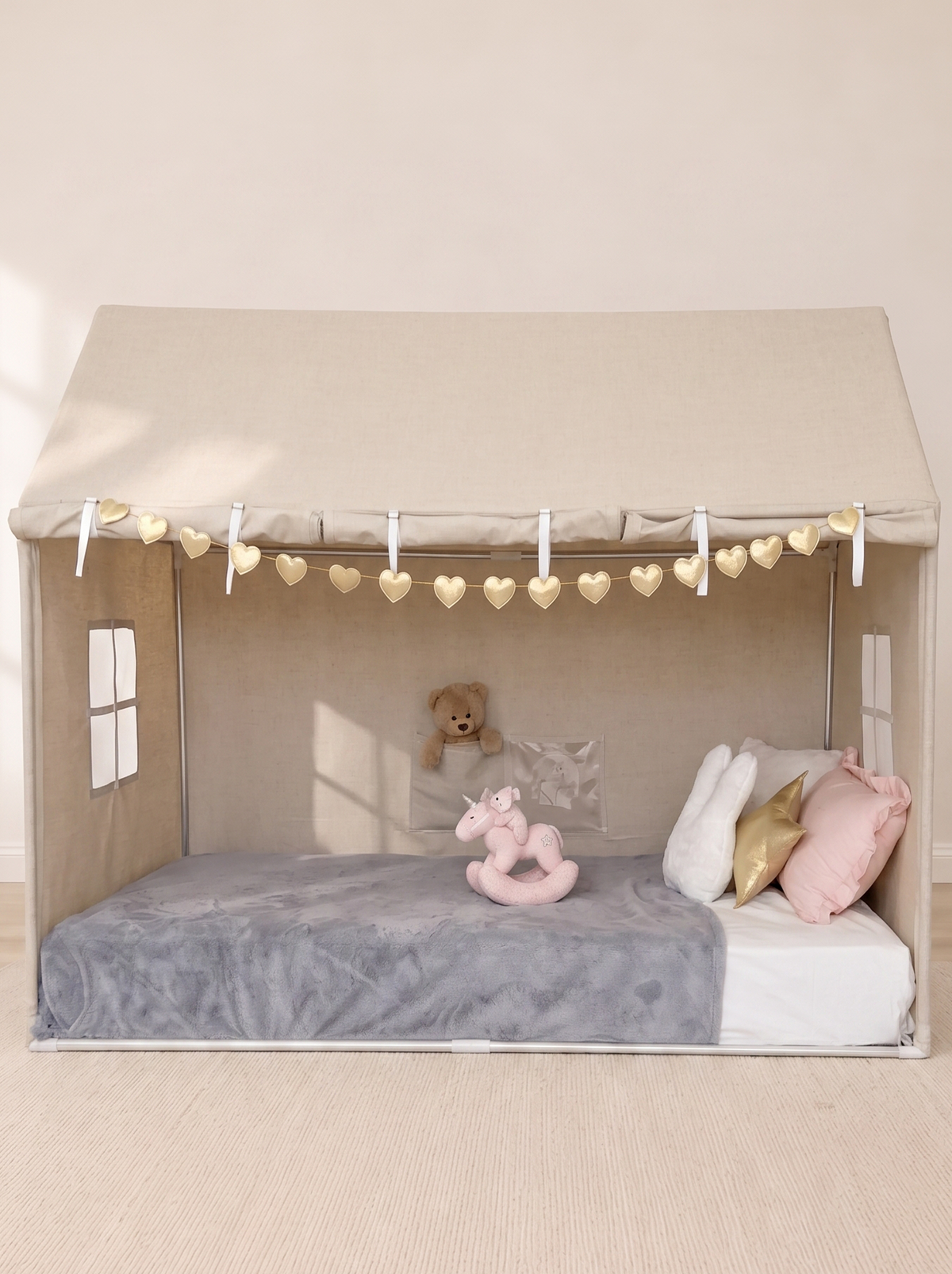 Playhouse-Twin Size Natural With Curtains