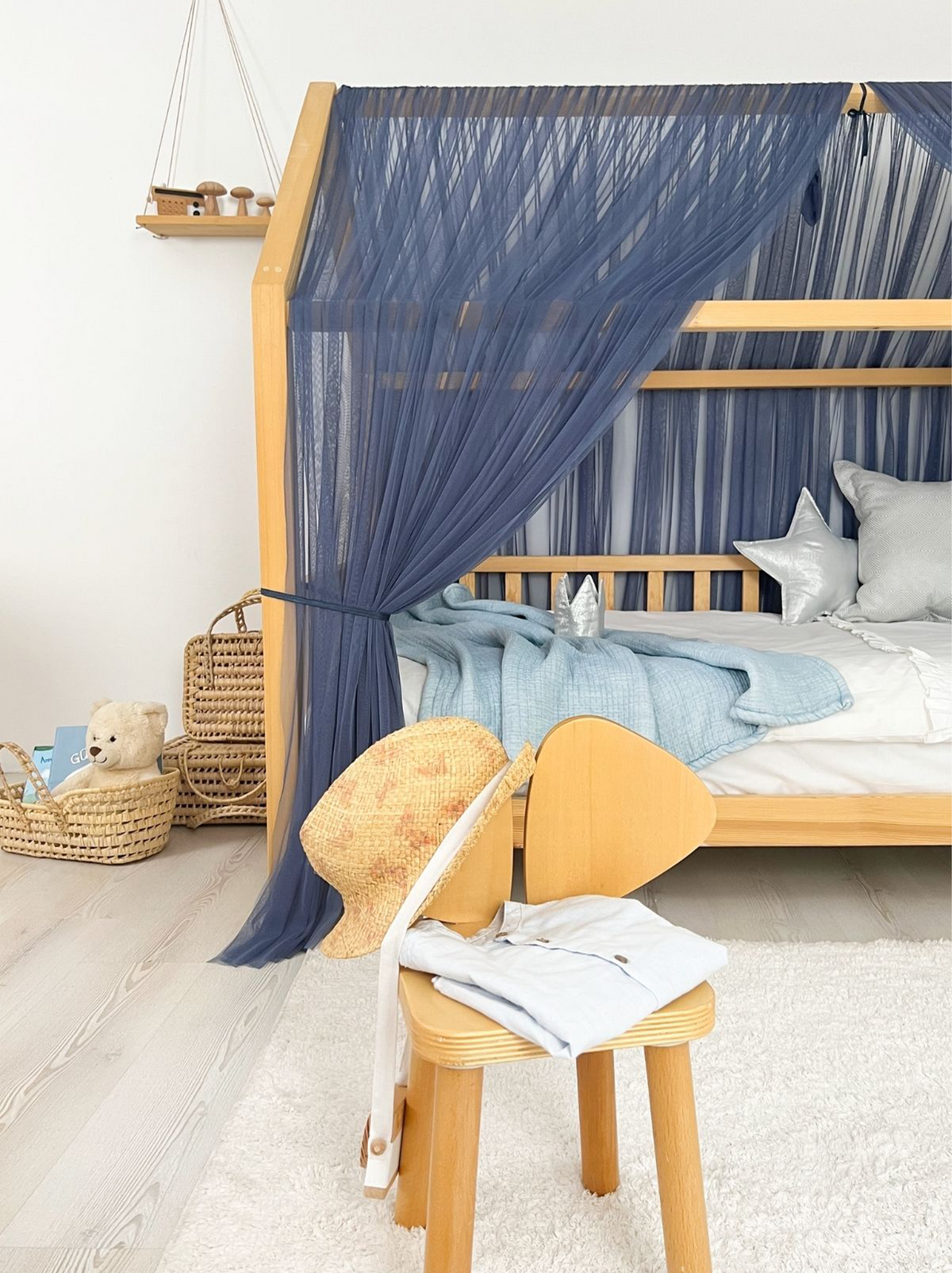 Montessori Bed Canopy Basic-Glaucous Blue