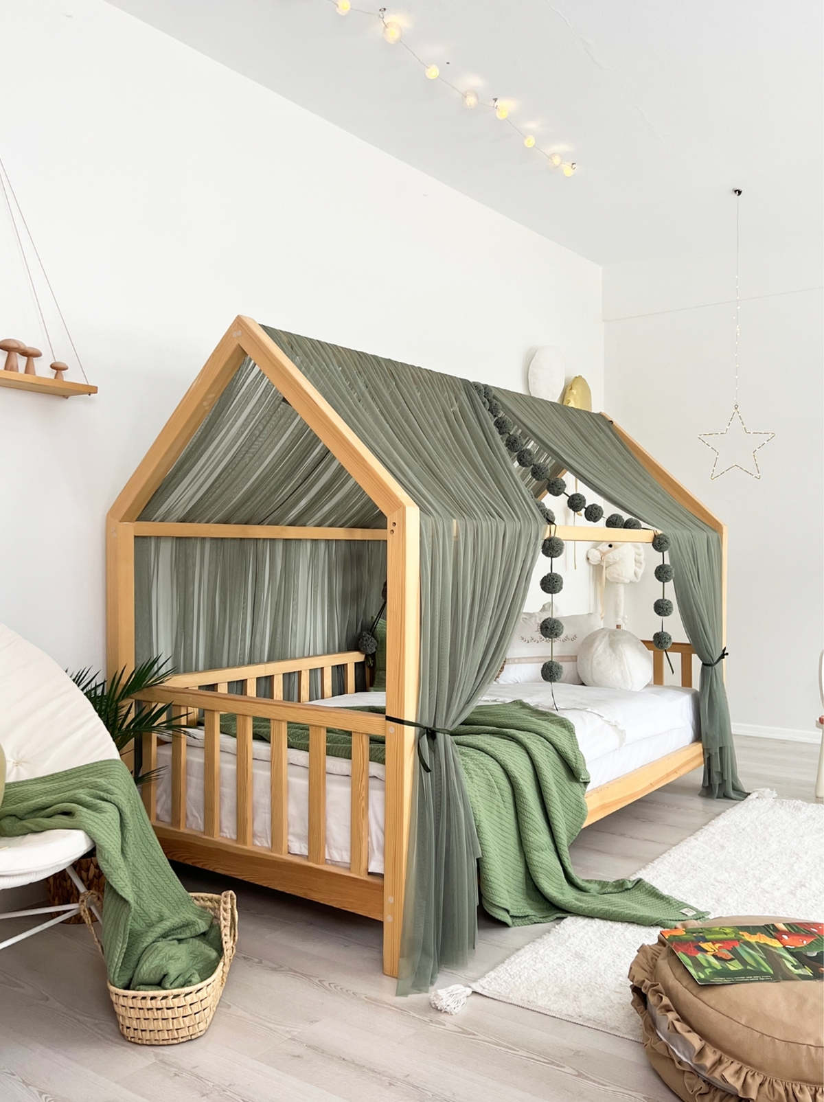 Montessori Bed Canopy Basic-Khaki Green