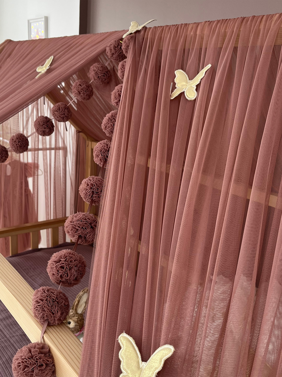 Montessori Bed Canopy Deluxe-Pinkish Brown