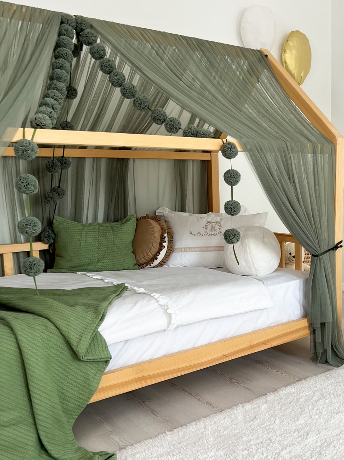 Montessori Bed Canopy Basic-Khaki Green