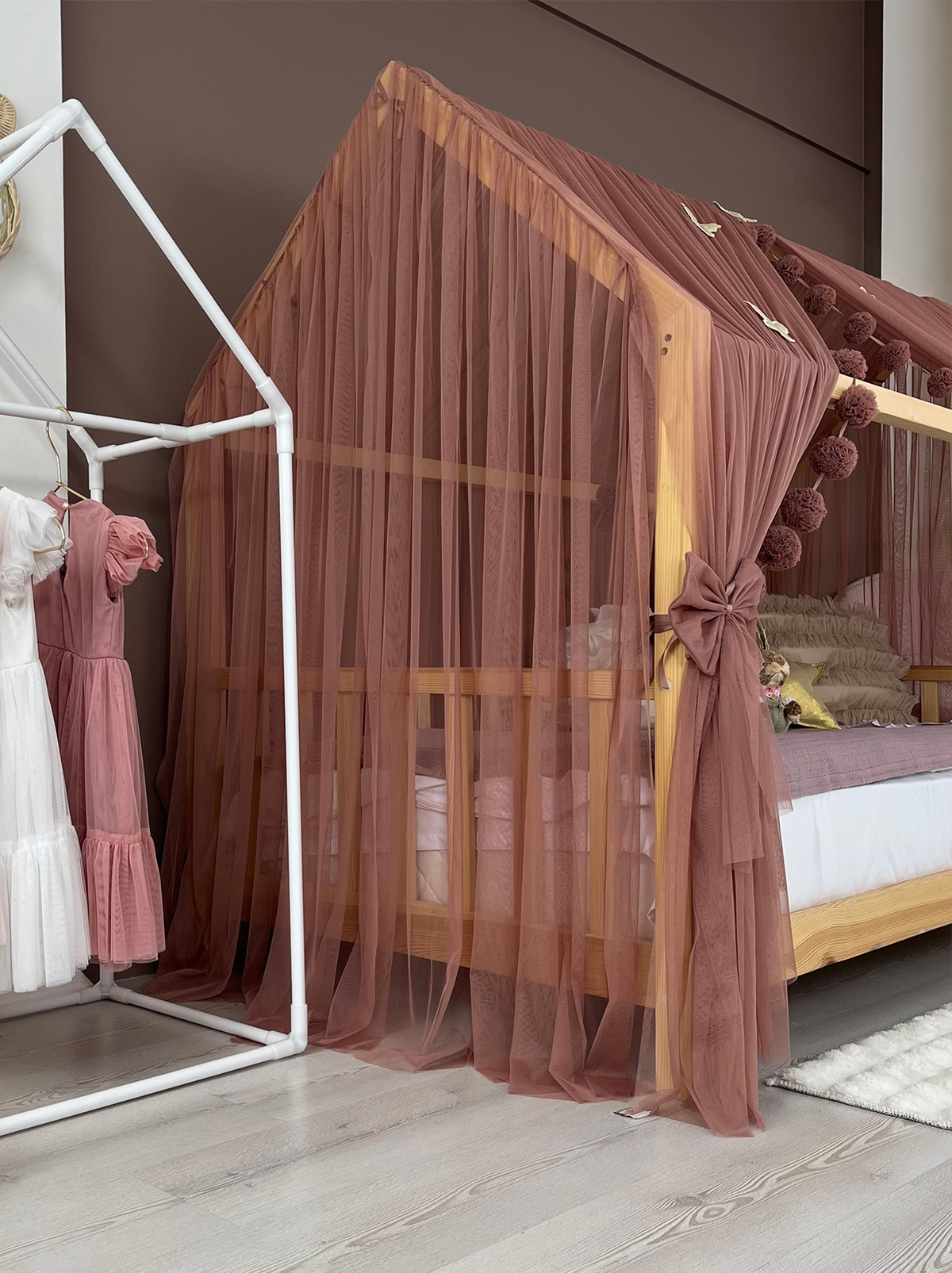 Montessori Bed Canopy Deluxe-Pinkish Brown