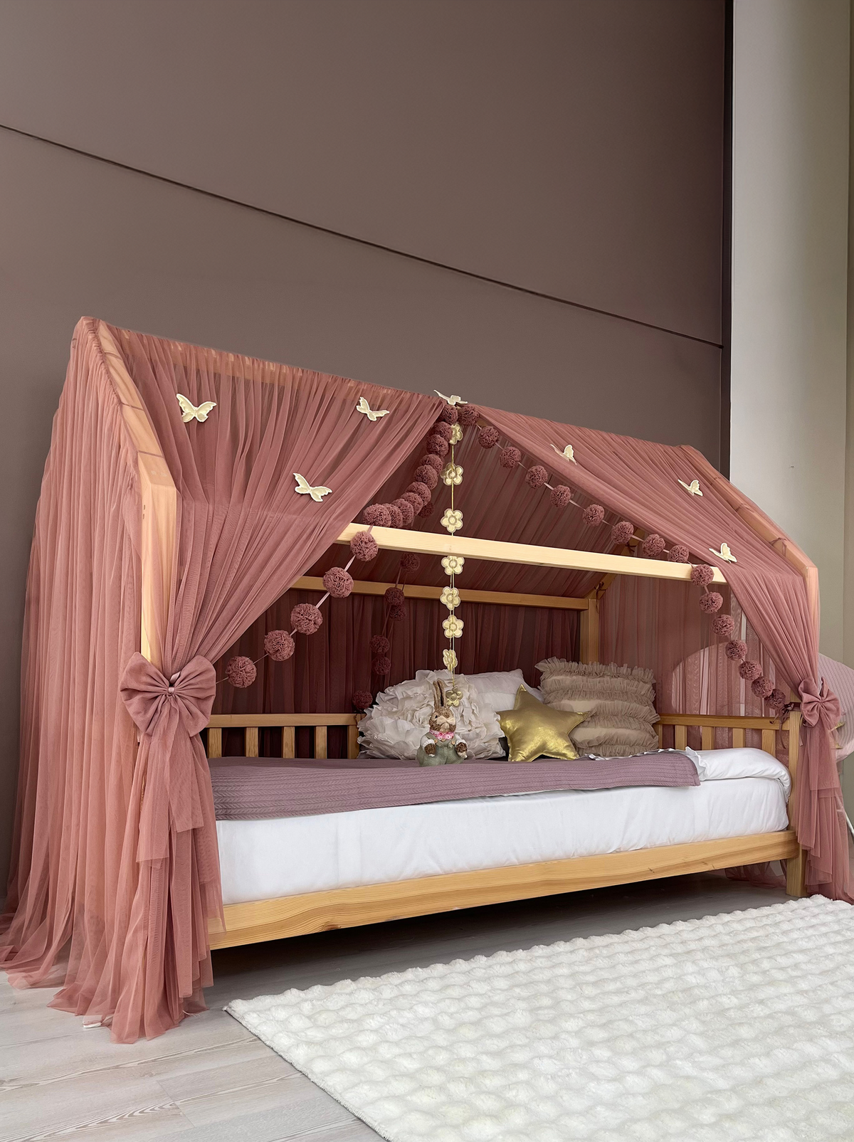 Montessori Bed Canopy Deluxe-Pinkish Brown