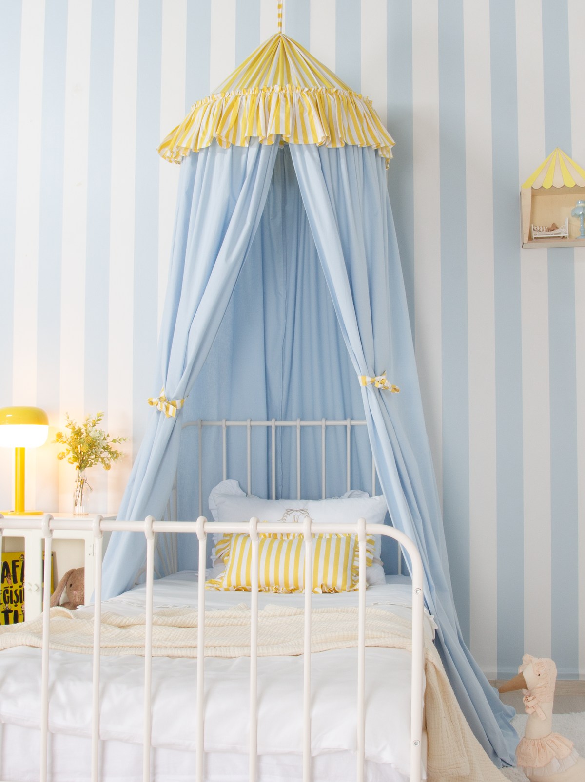 Blue Bed Canopy With Yellow Striped