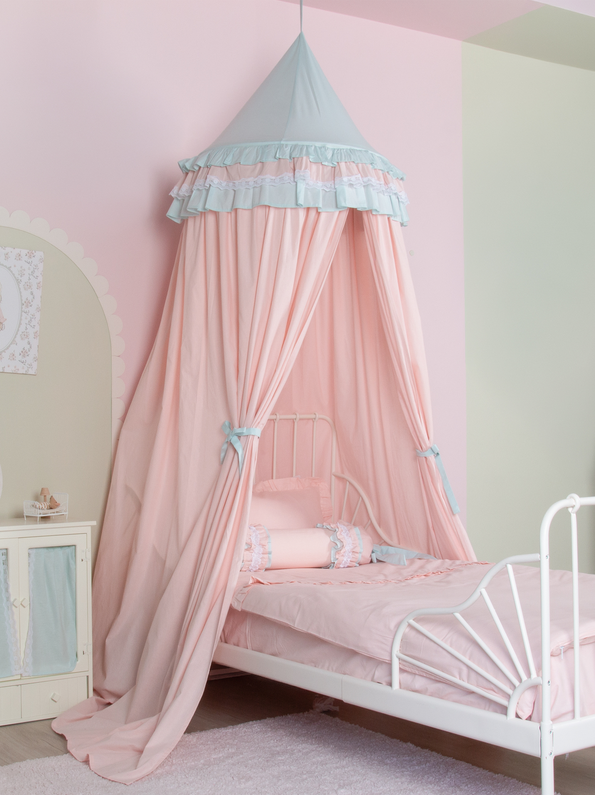 Pink Mint Cotton Bed Canopy