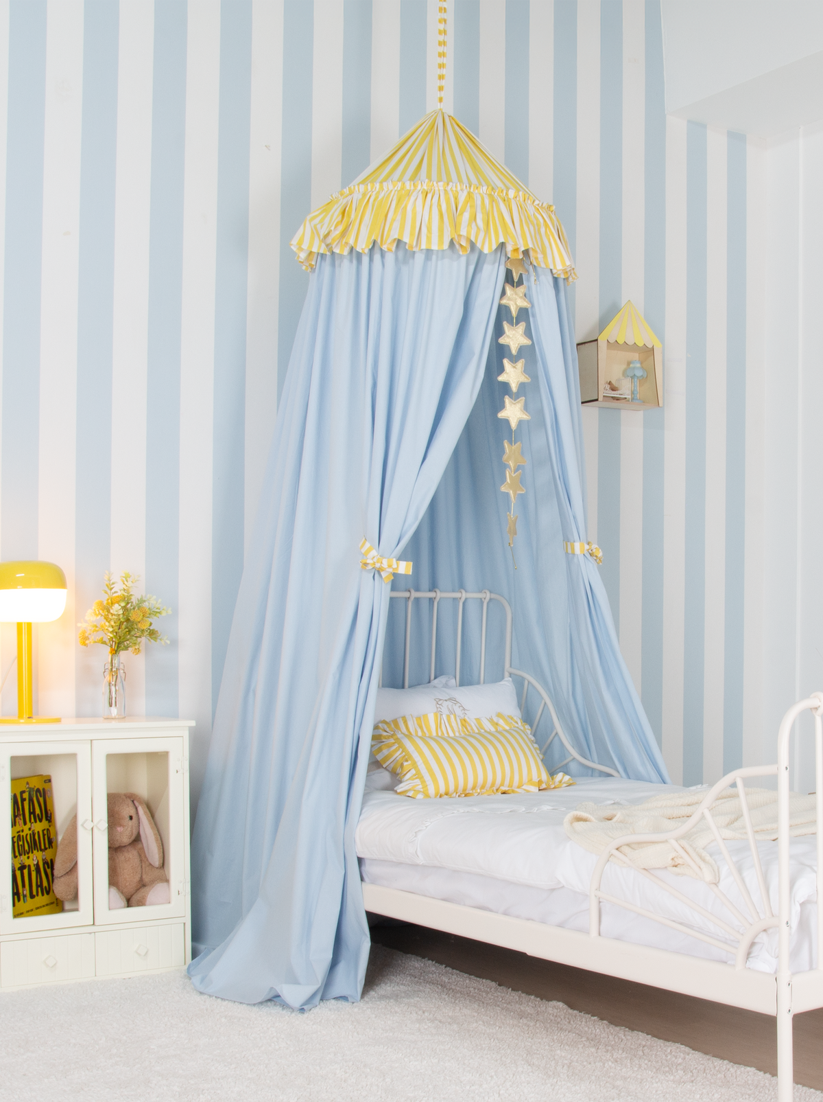 Blue Bed Canopy With Yellow Striped