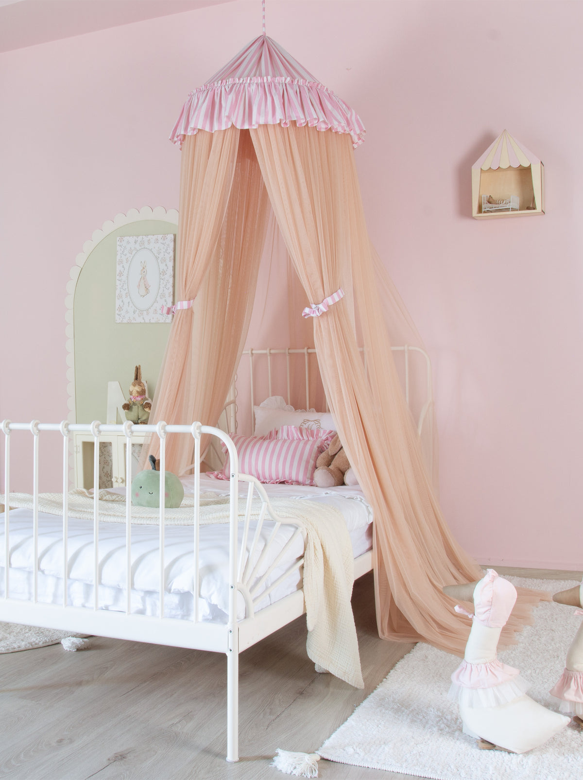 Champagne Bed Canopy With Pink Striped