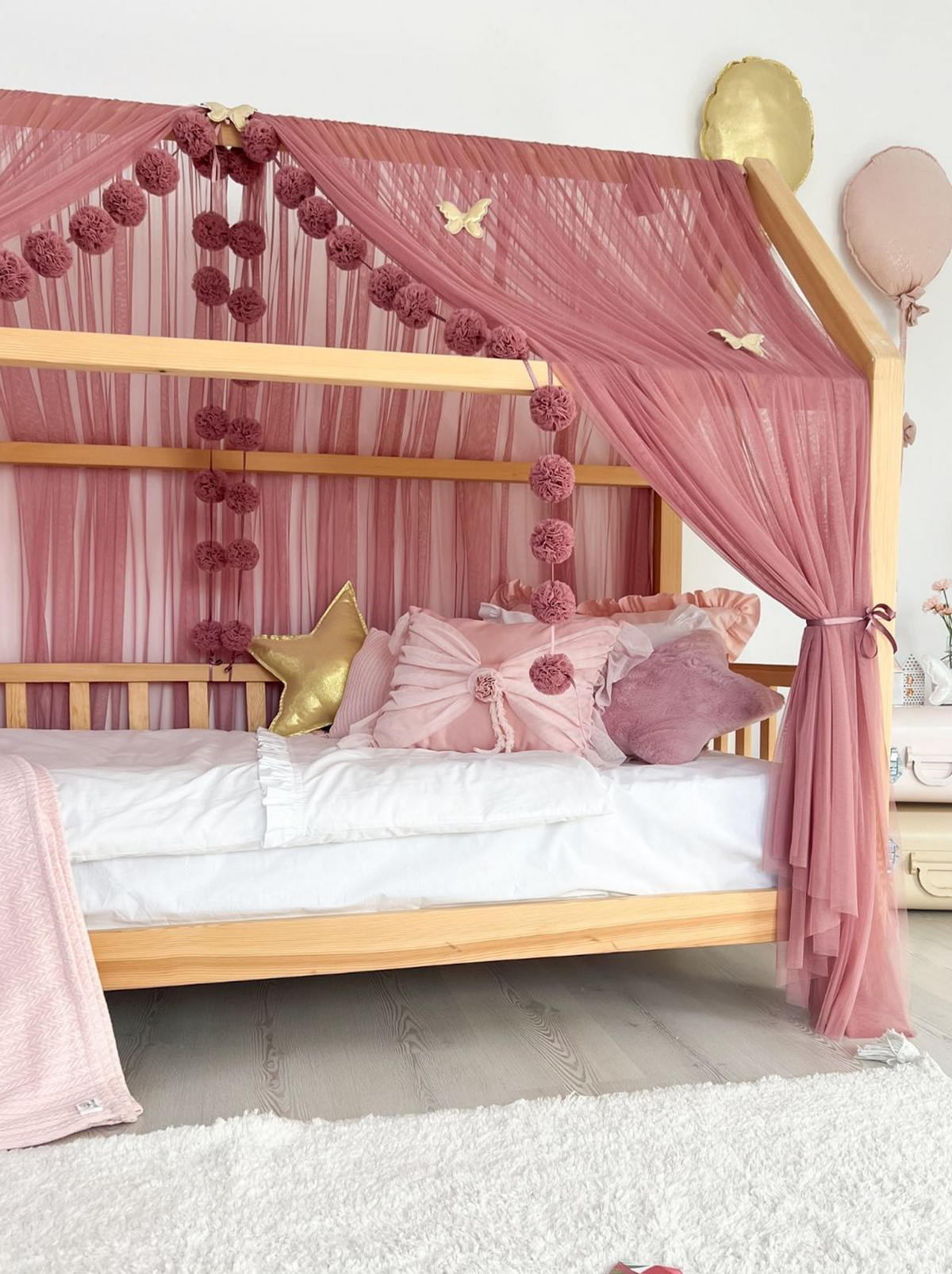 Montessori Bed Canopy Basic-Dusty Rose