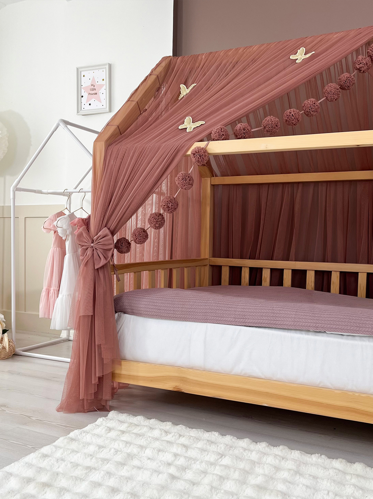 Montessori Bed Canopy Deluxe-Pinkish Brown