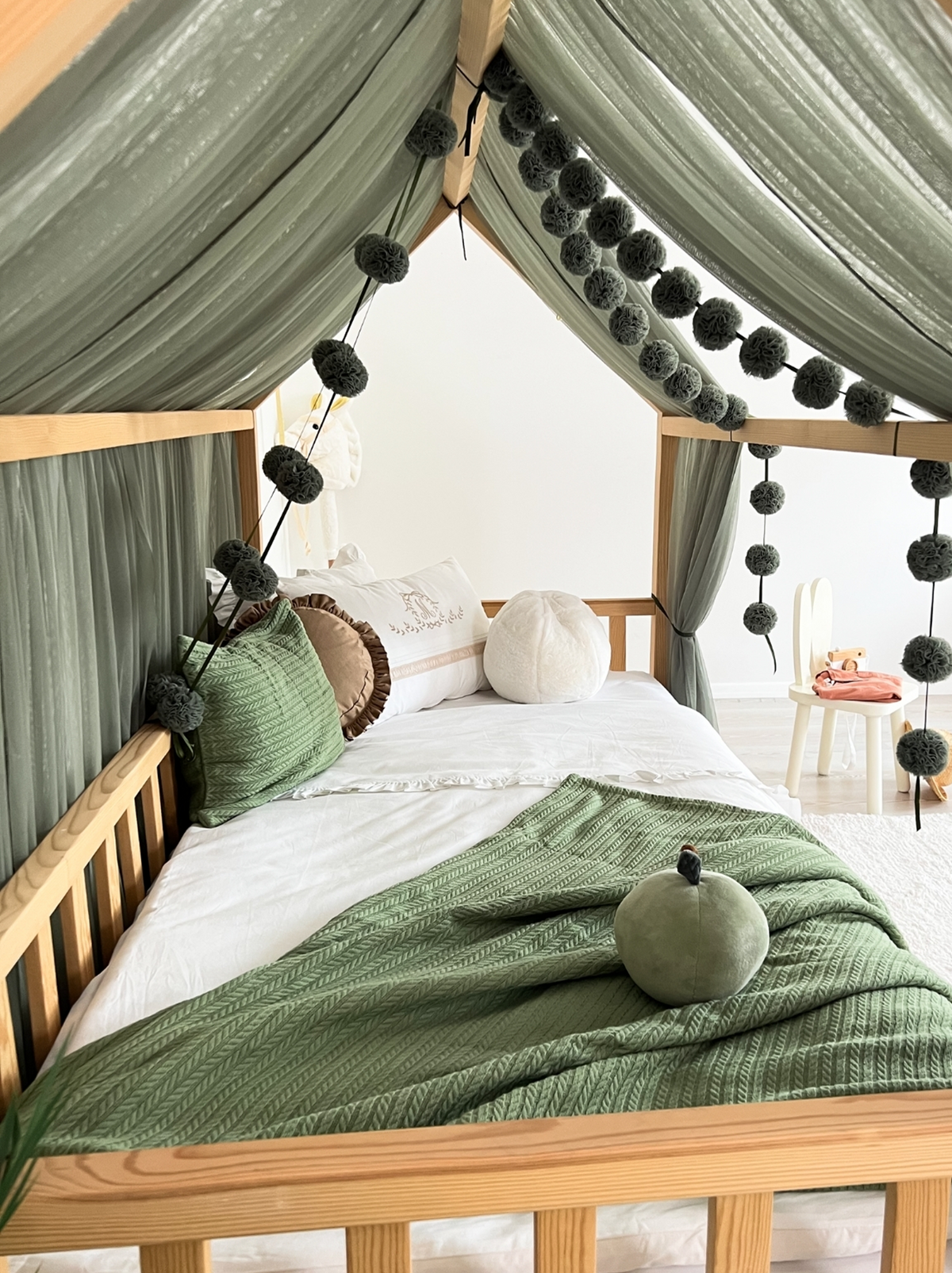 Montessori Bed Canopy Basic-Khaki Green
