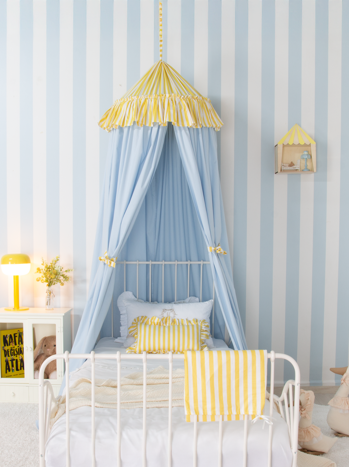 Blue Bed Canopy With Yellow Striped