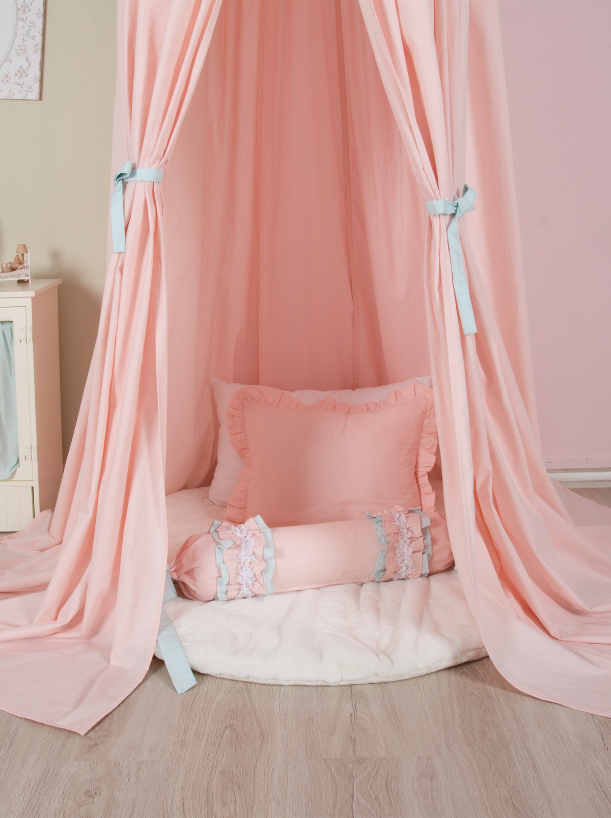 Pink Mint Cotton Bed Canopy