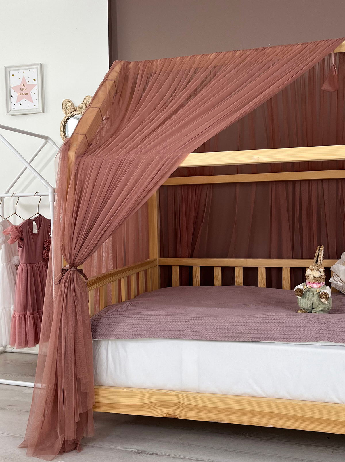 Montessori Bed Canopy Deluxe-Pinkish Brown