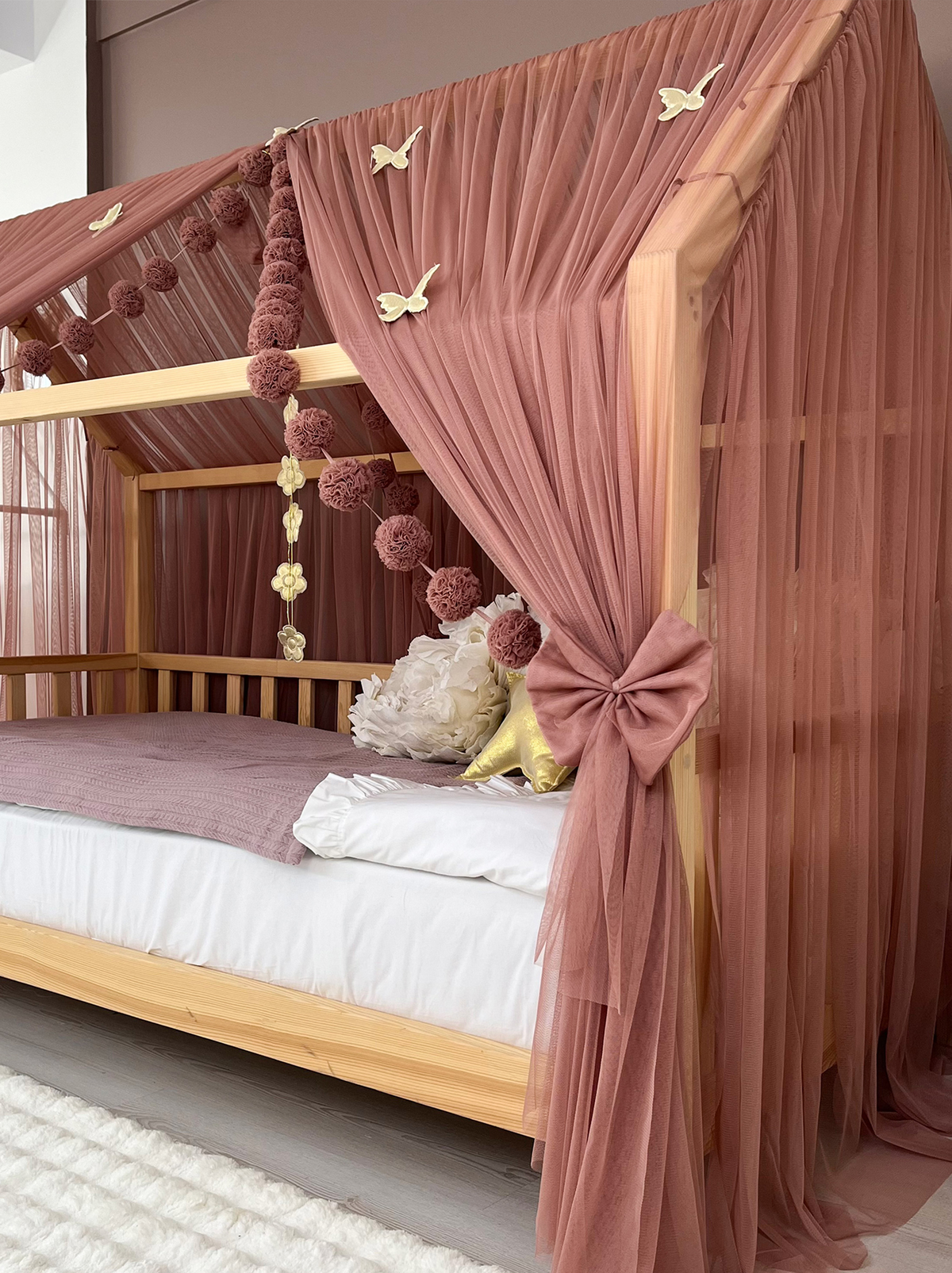 Montessori Bed Canopy Deluxe-Pinkish Brown