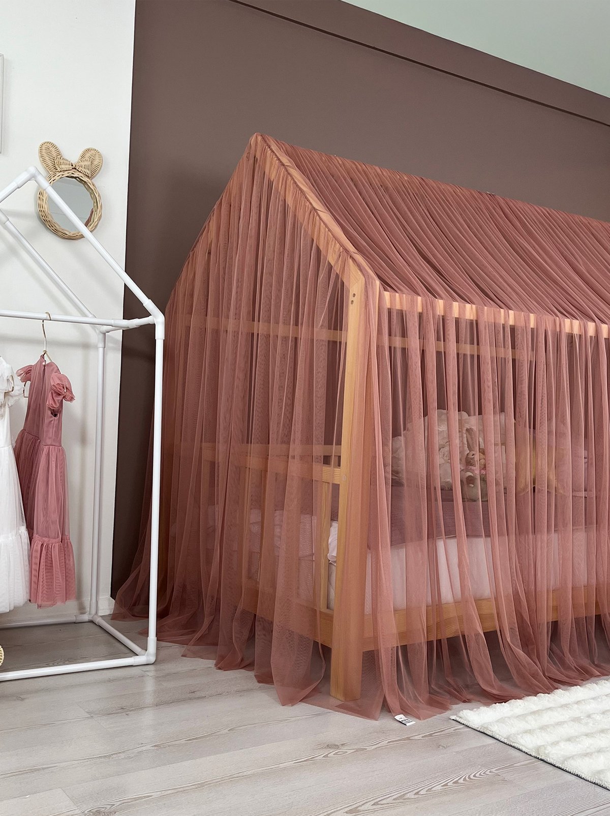 Montessori Bed Canopy Deluxe-Pinkish Brown