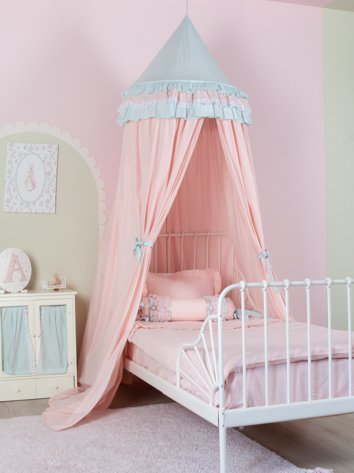Pink Mint Cotton Bed Canopy
