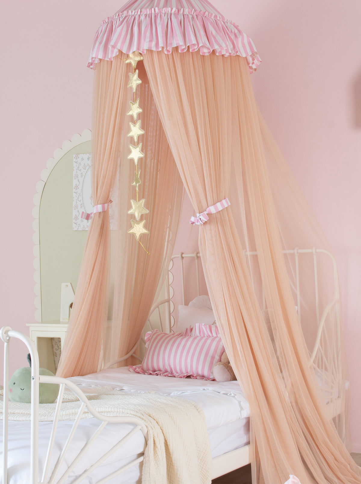 Champagne Bed Canopy With Pink Striped