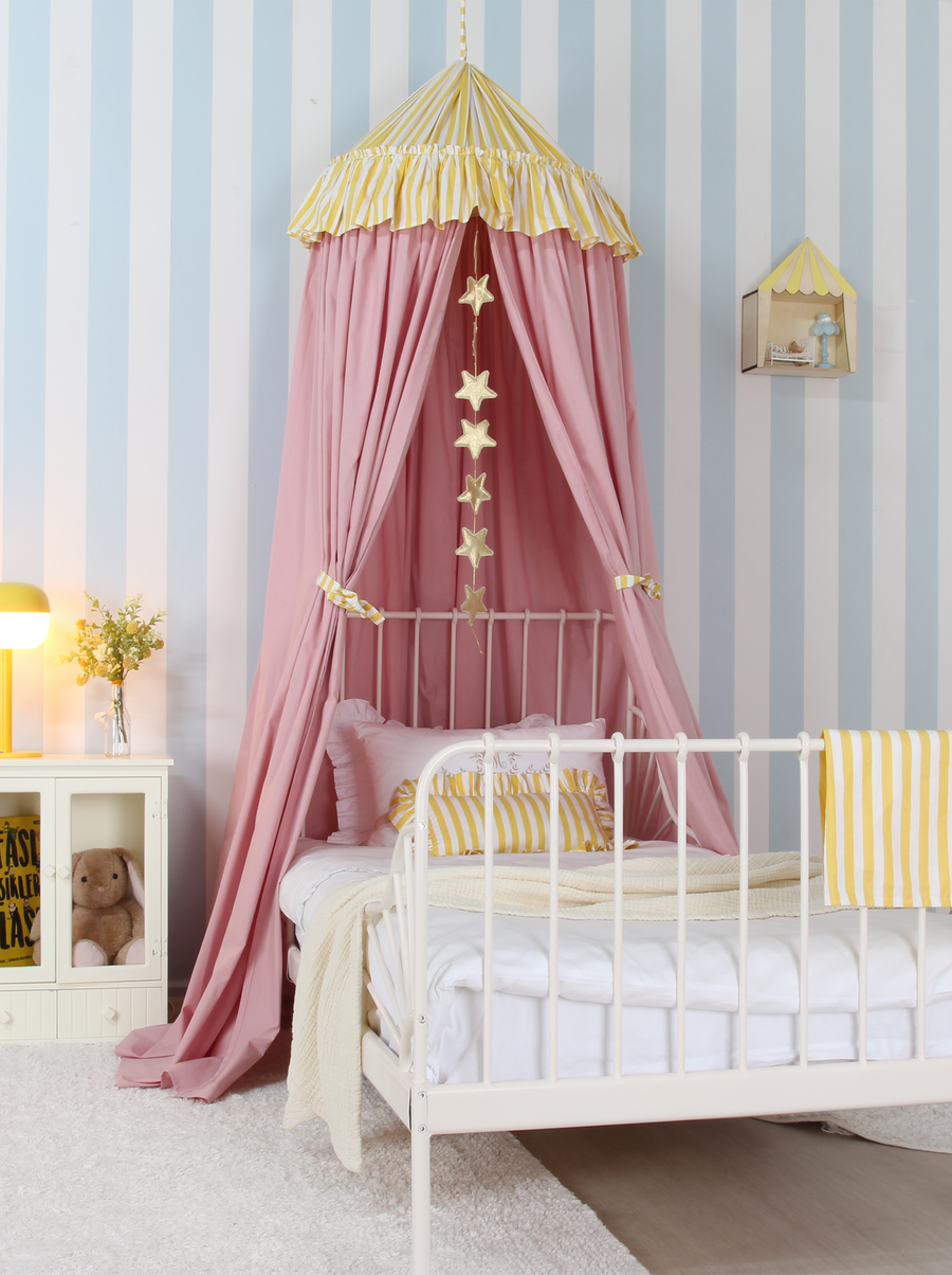Blush Bed Canopy With Yellow Striped