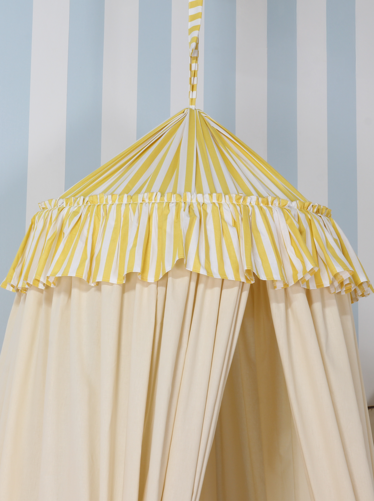 Cream Bed Canopy With Yellow Striped