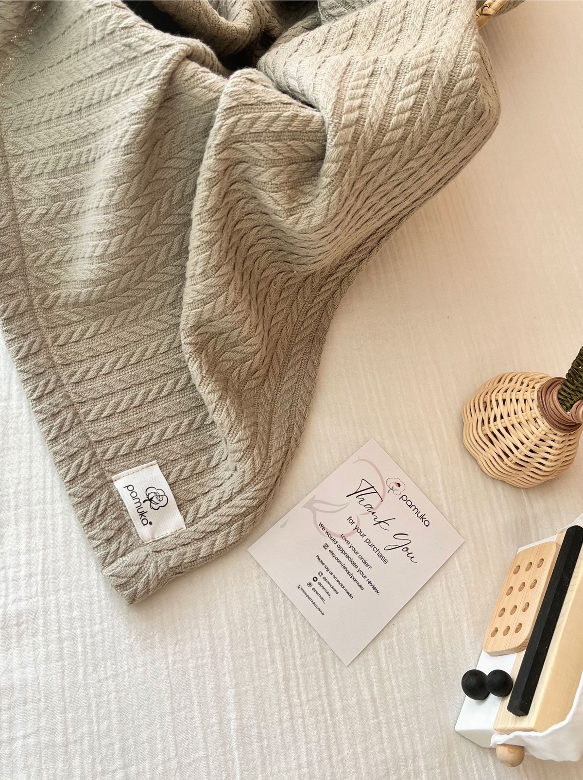Cable Pattern Pique Set-Beige