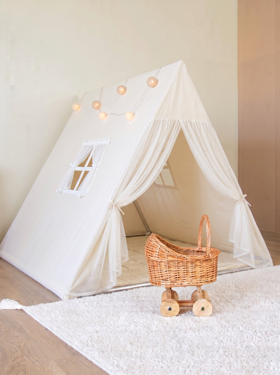 Camping Tent with Natural Tulle Curtains