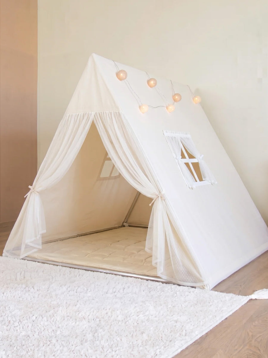 Camping Tent with Natural Tulle Curtains