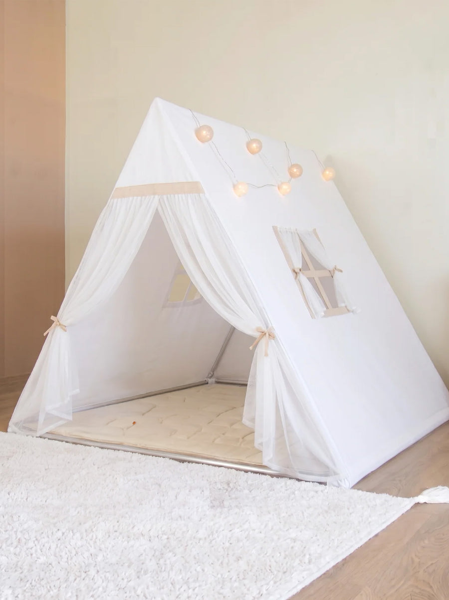 Camping Tent with White Tulle Curtains