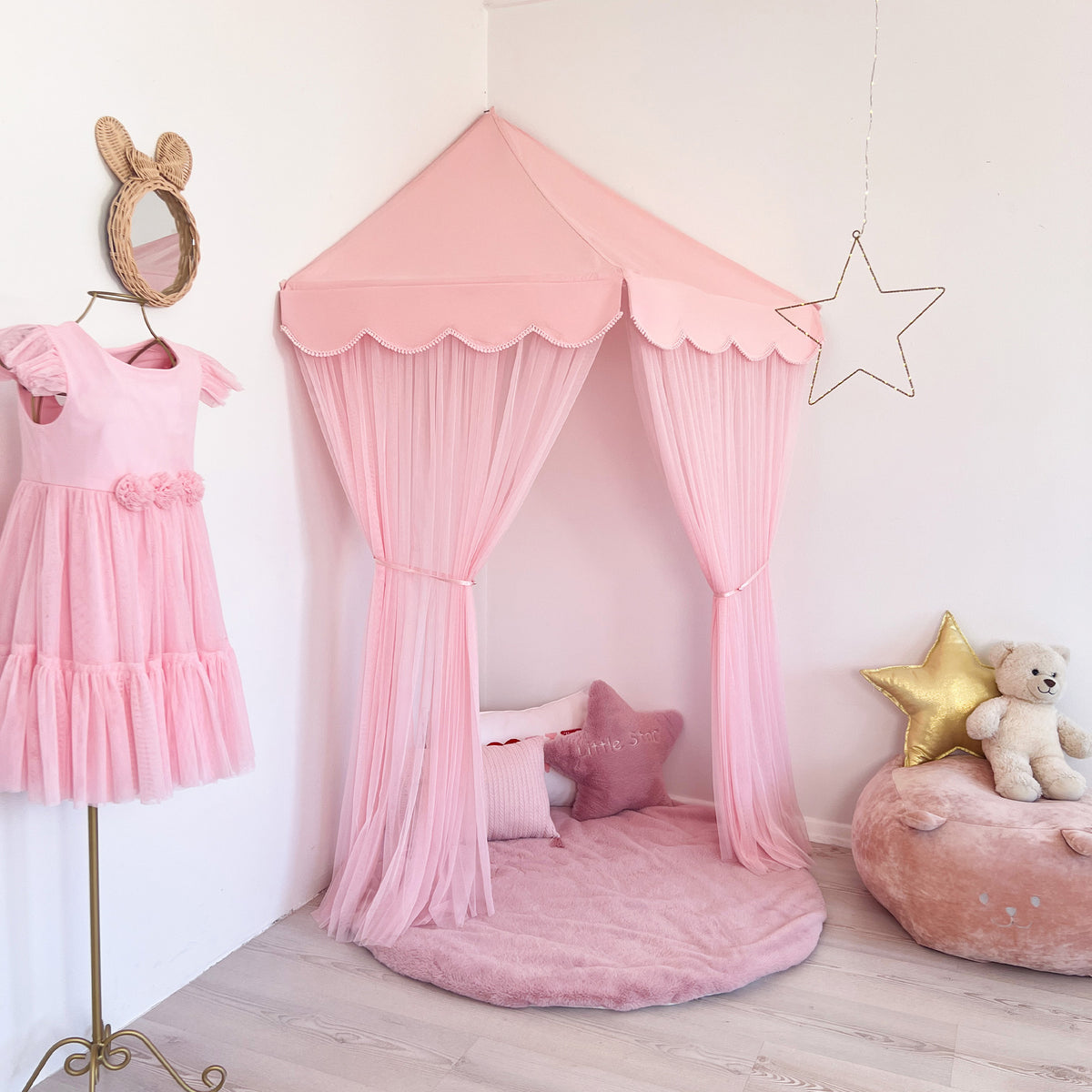 Corner Canopy Tent Tulle-Pink