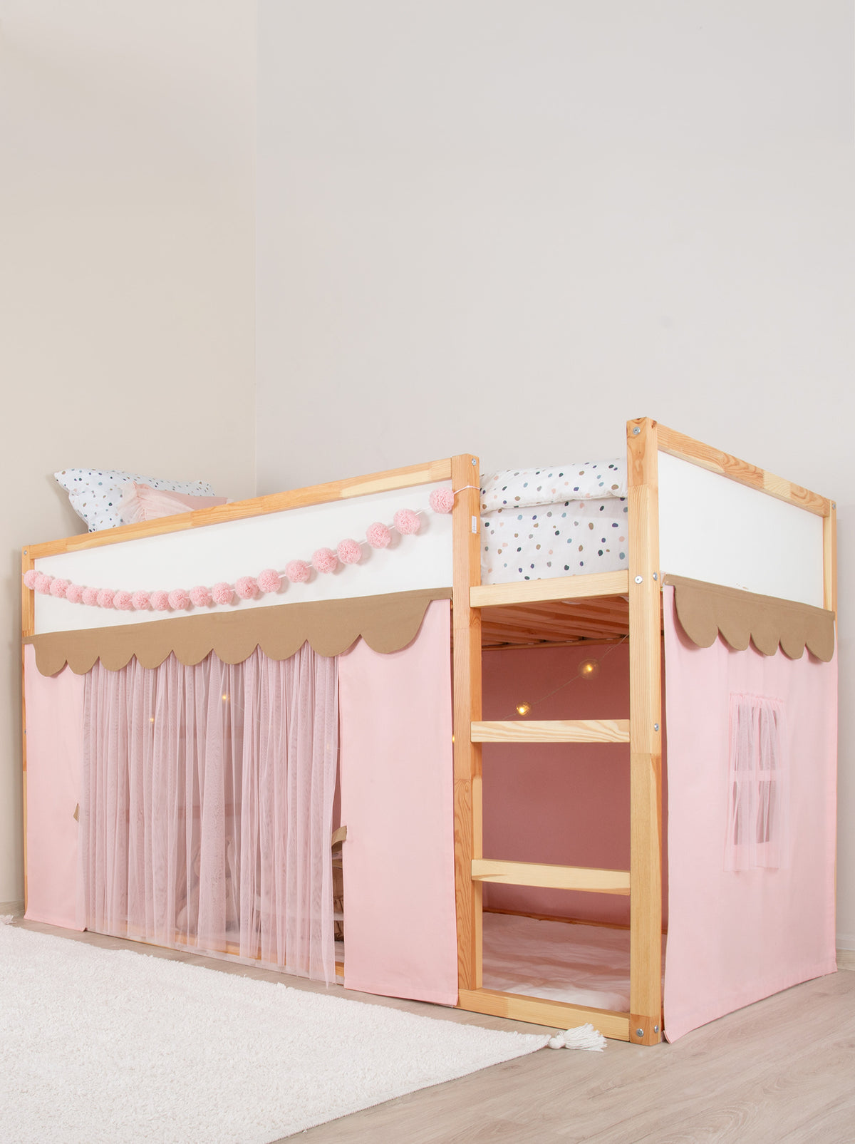 Ikea Kura Bed Draped - Pink & Beige