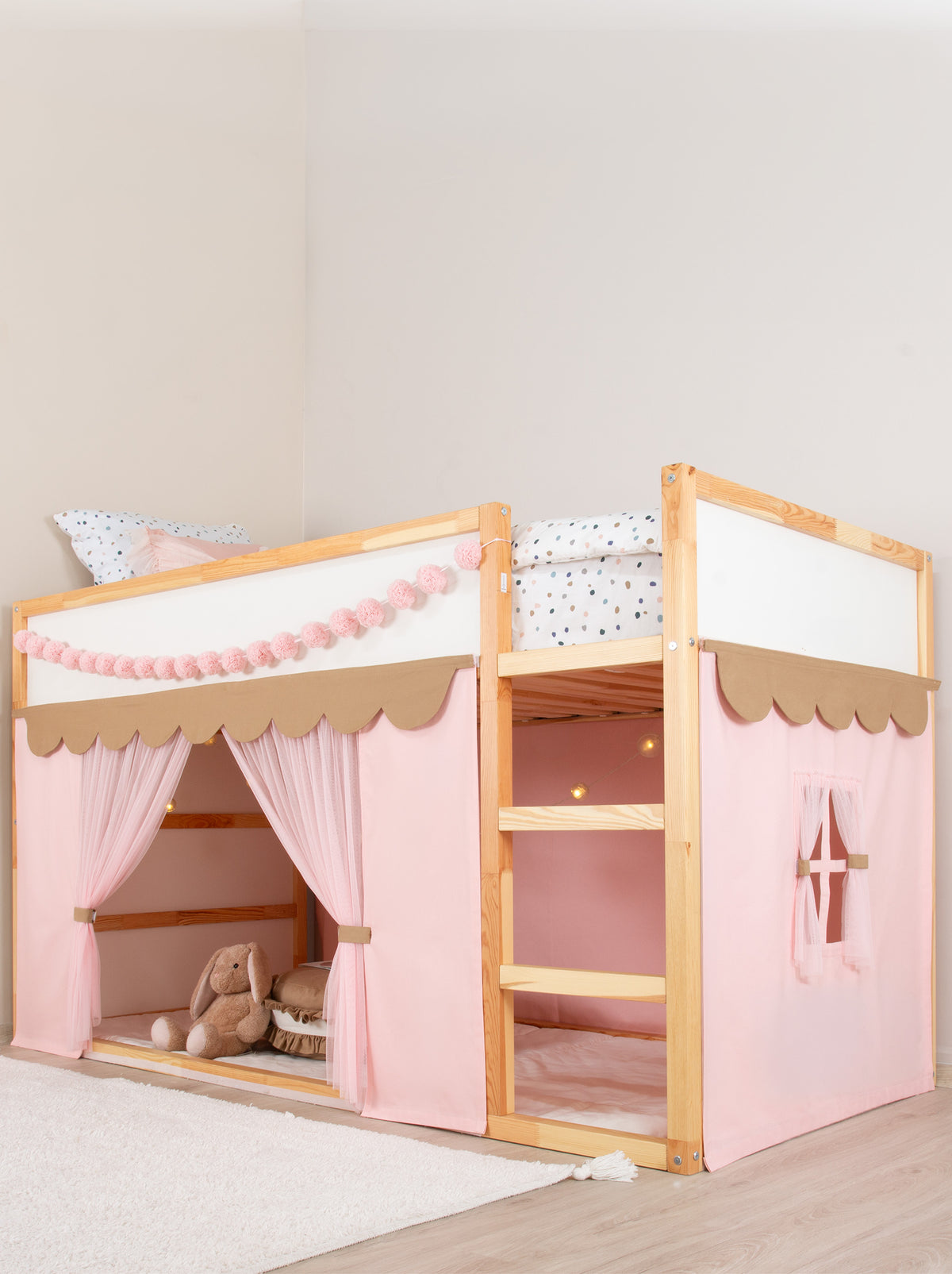 Ikea Kura Bed Draped - Pink & Beige