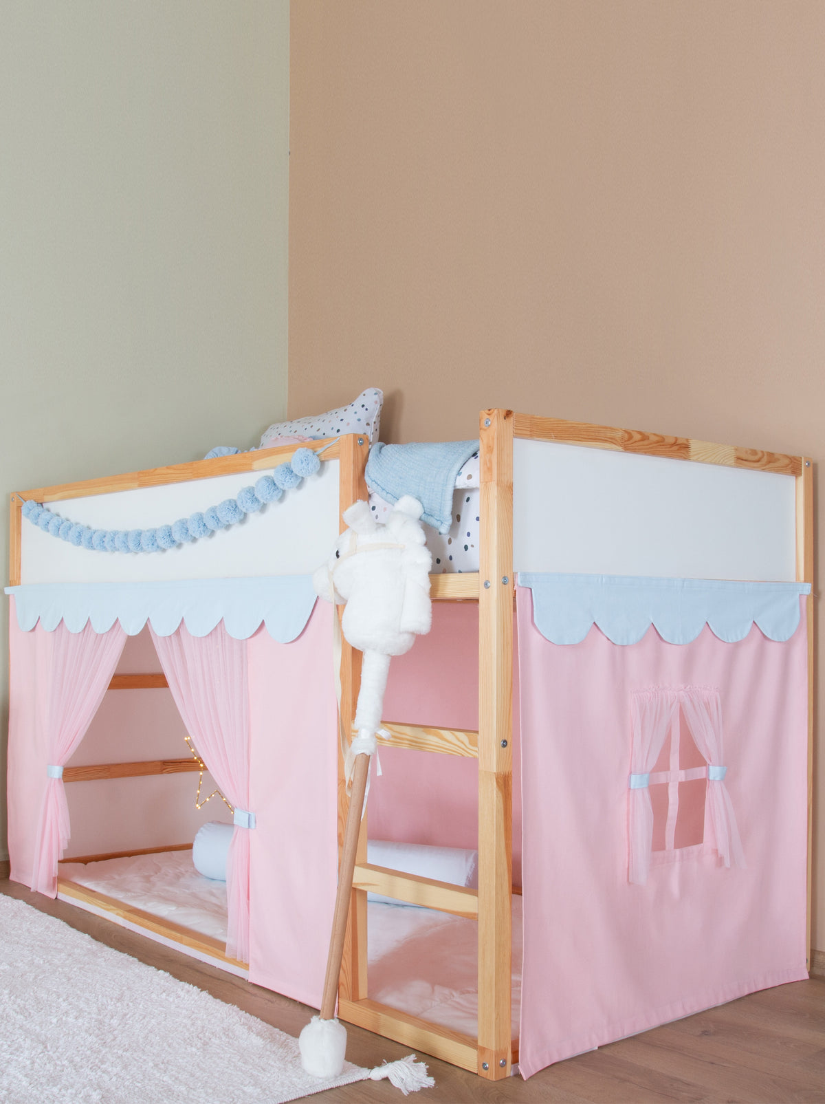 Ikea Kura Bed Draped-Pink & Blue