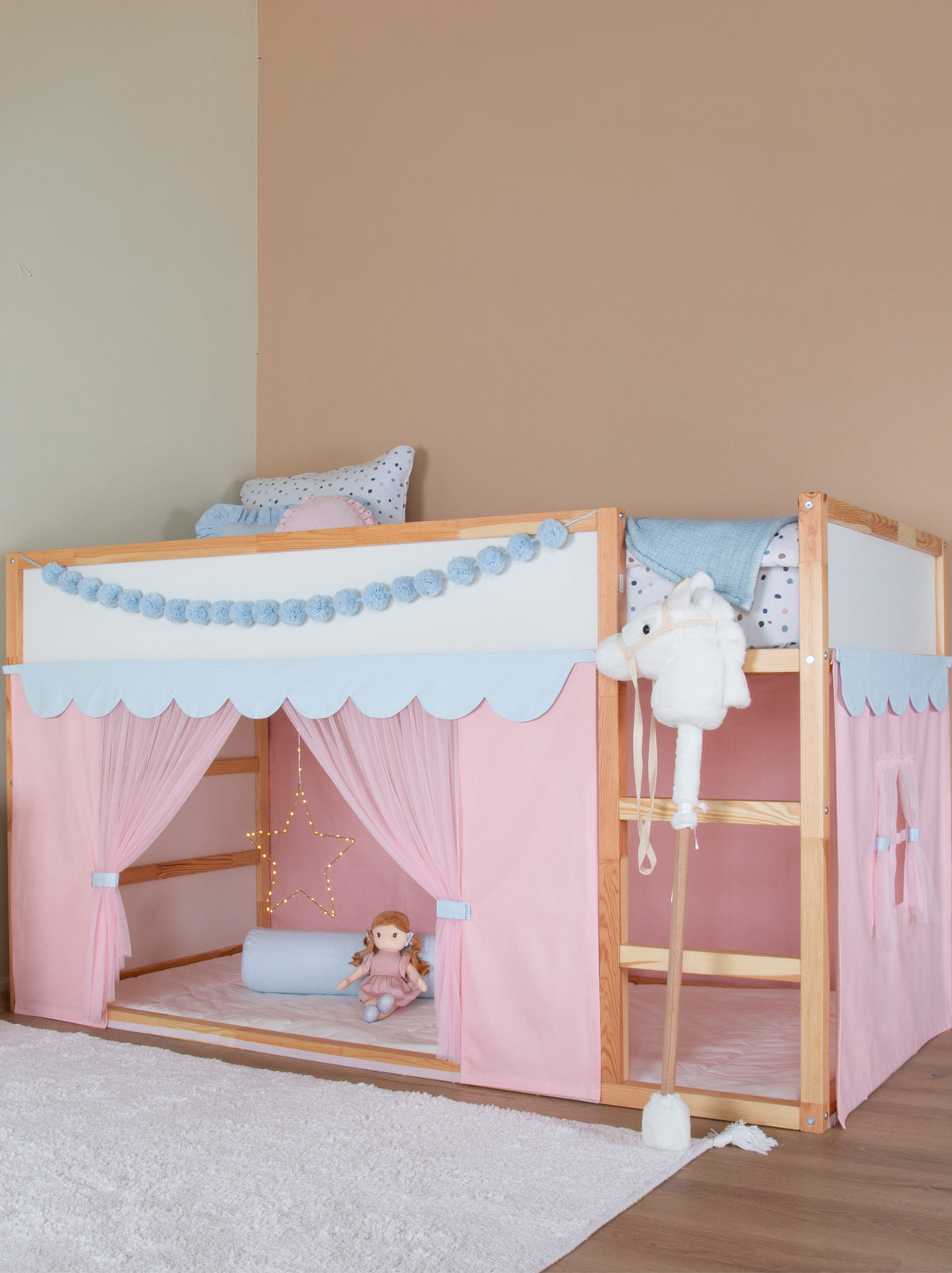 Ikea Kura Bed Draped-Pink & Blue
