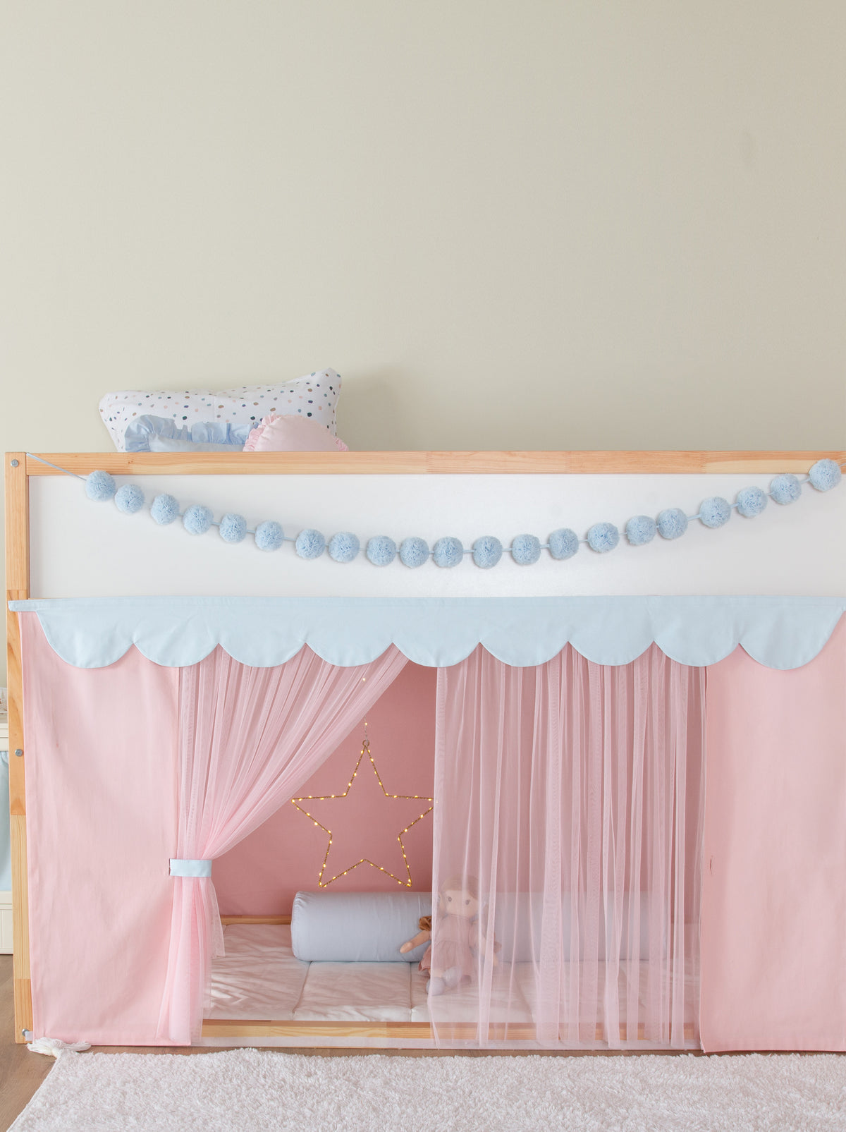 Ikea Kura Bed Draped-Pink & Blue