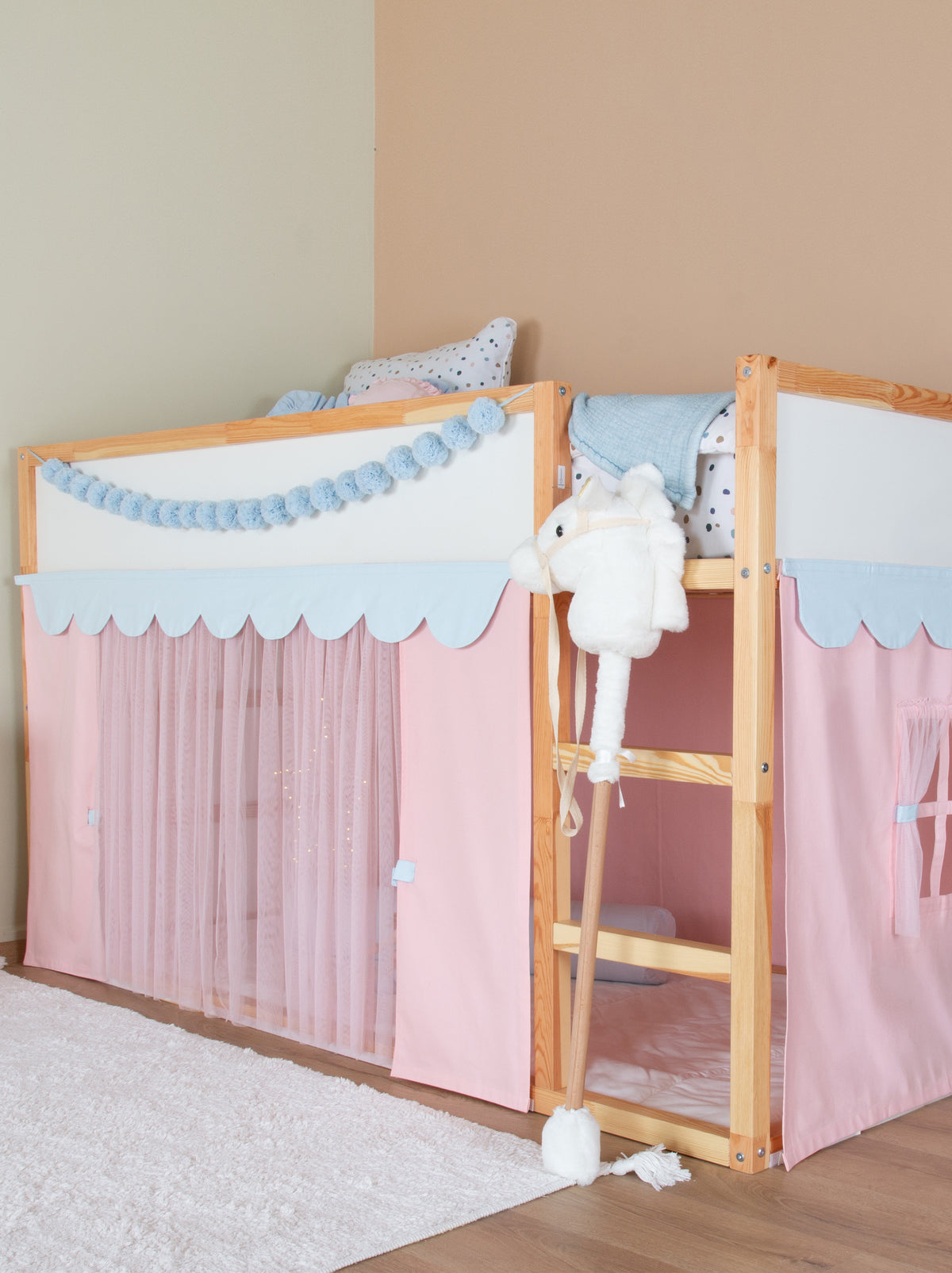 Ikea Kura Bed Draped-Pink & Blue