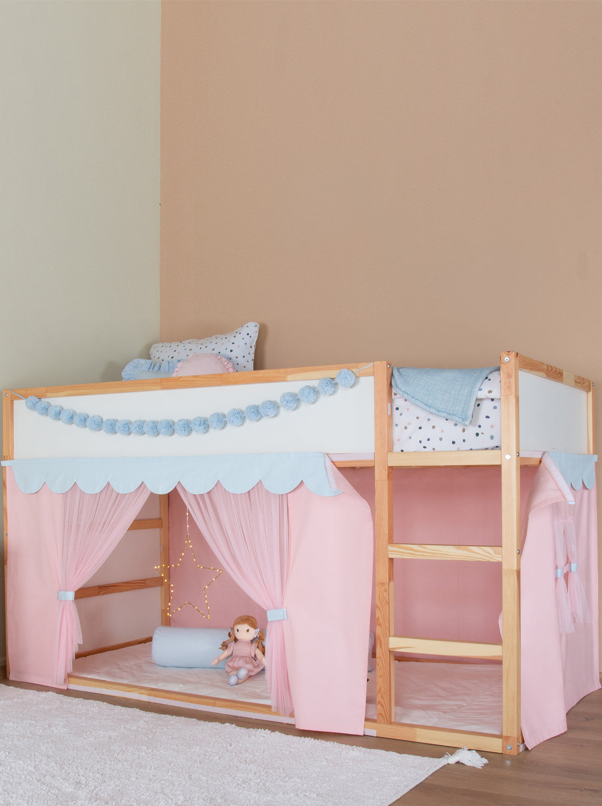 Ikea Kura Bed Draped-Pink & Blue