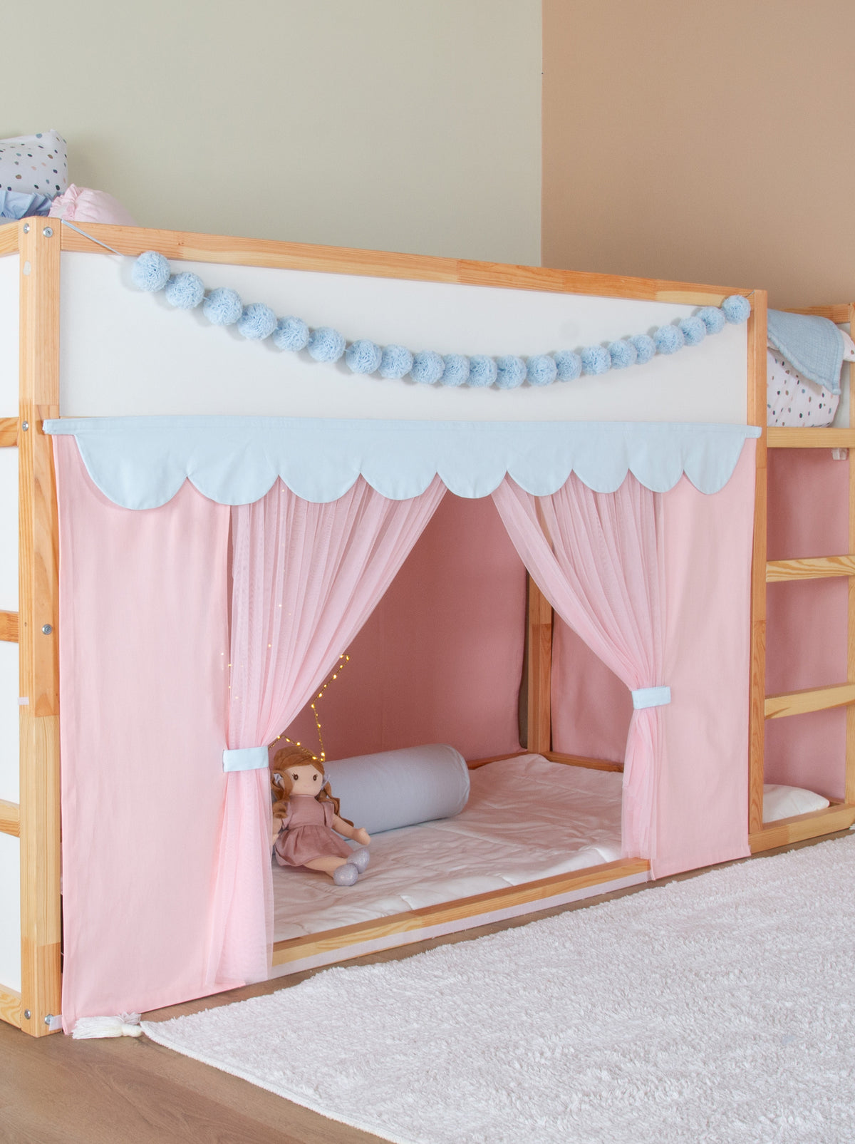Ikea Kura Bed Draped-Pink & Blue