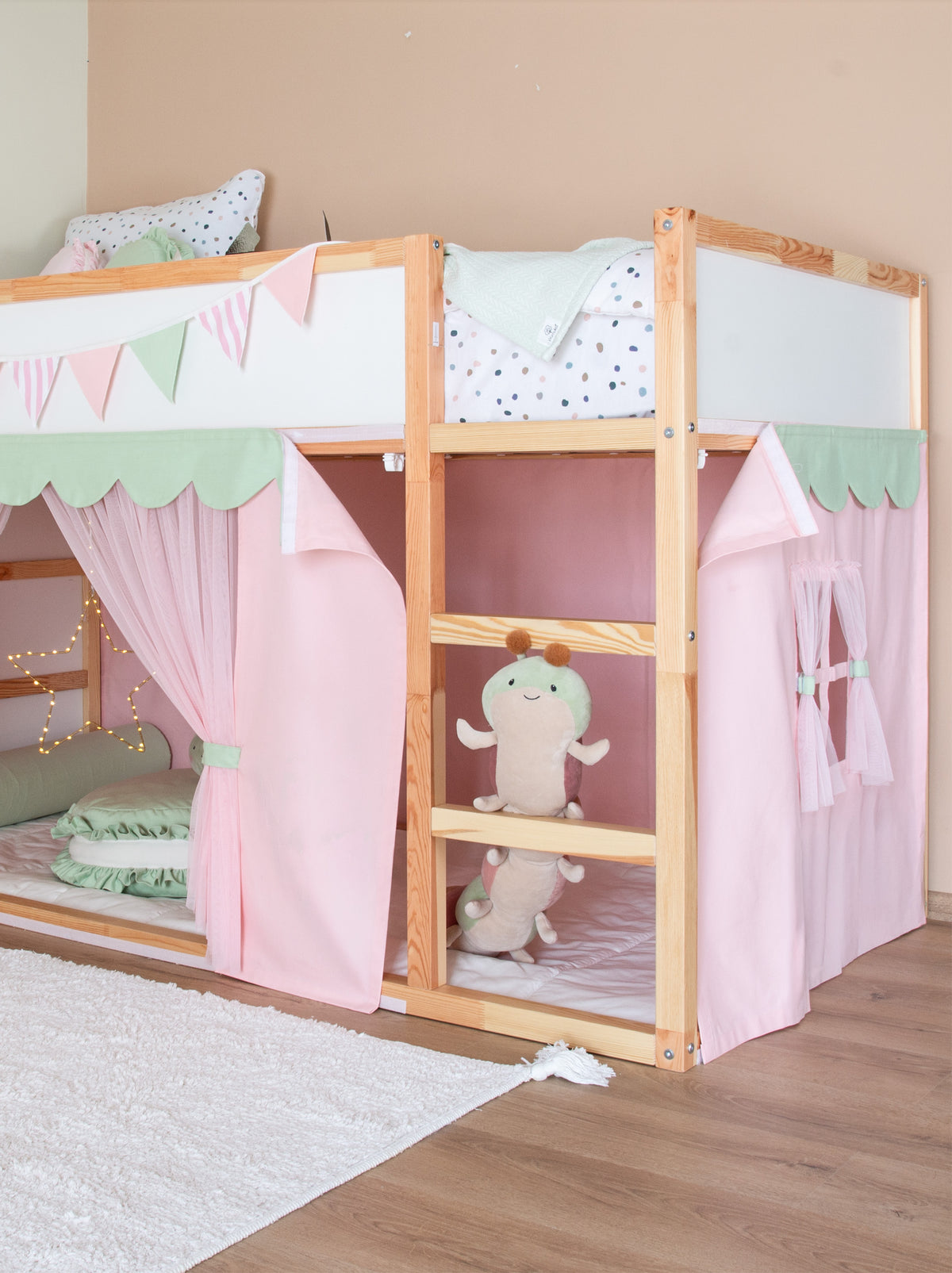 Ikea Kura Bed Draped-Pink & Green