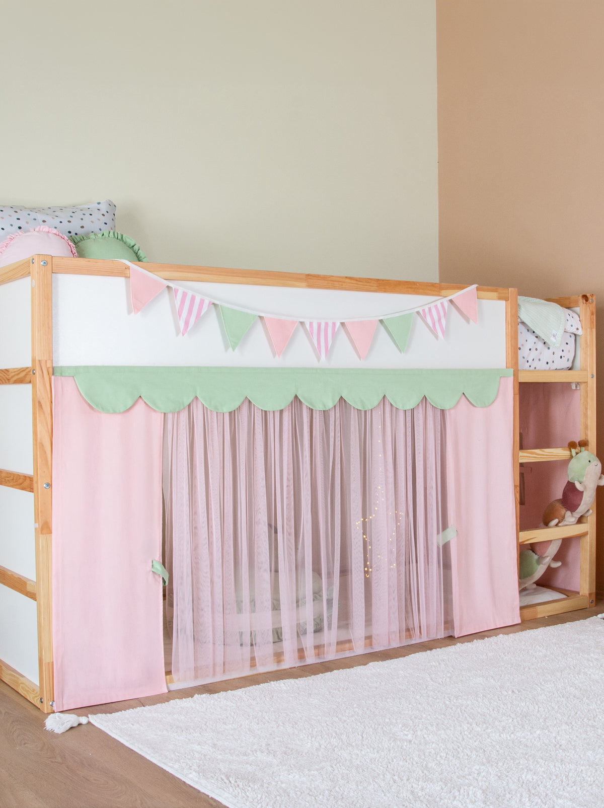 Ikea Kura Bed Draped - Pink & Green