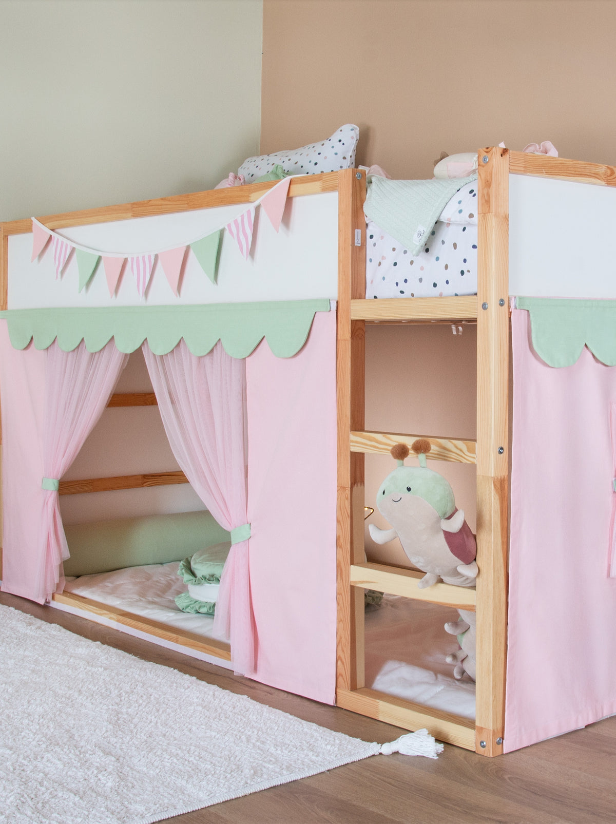 Ikea Kura Bed Draped - Pink & Green