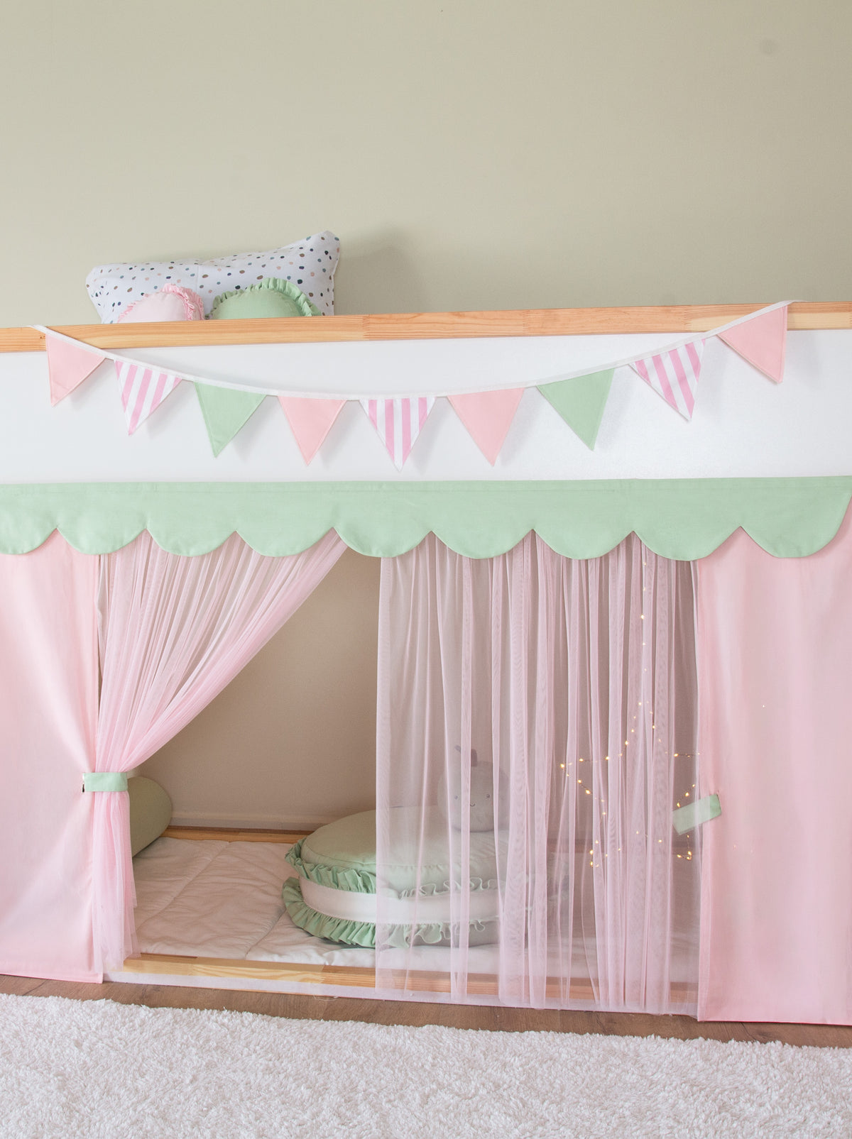 Ikea Kura Bed Draped-Pink & Green
