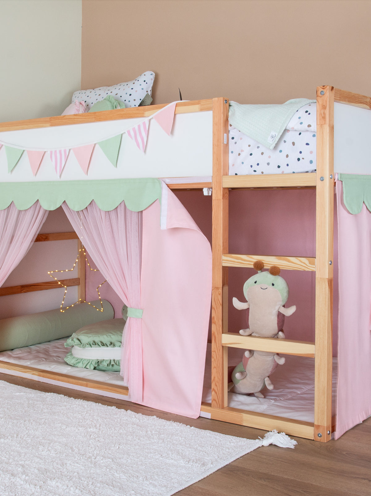 Ikea Kura Bed Draped - Pink & Green