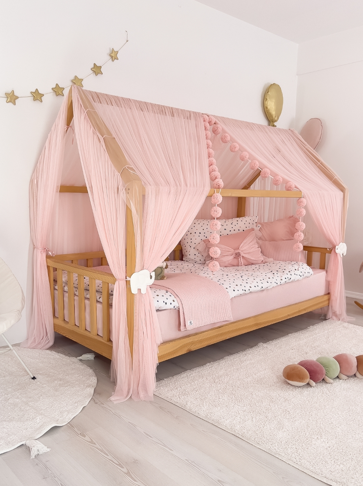 Montessori Bed Canopy Deluxe-Baby Pink