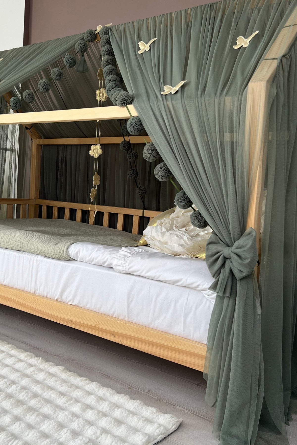 Montessori Bed Canopy Deluxe-Khaki Green