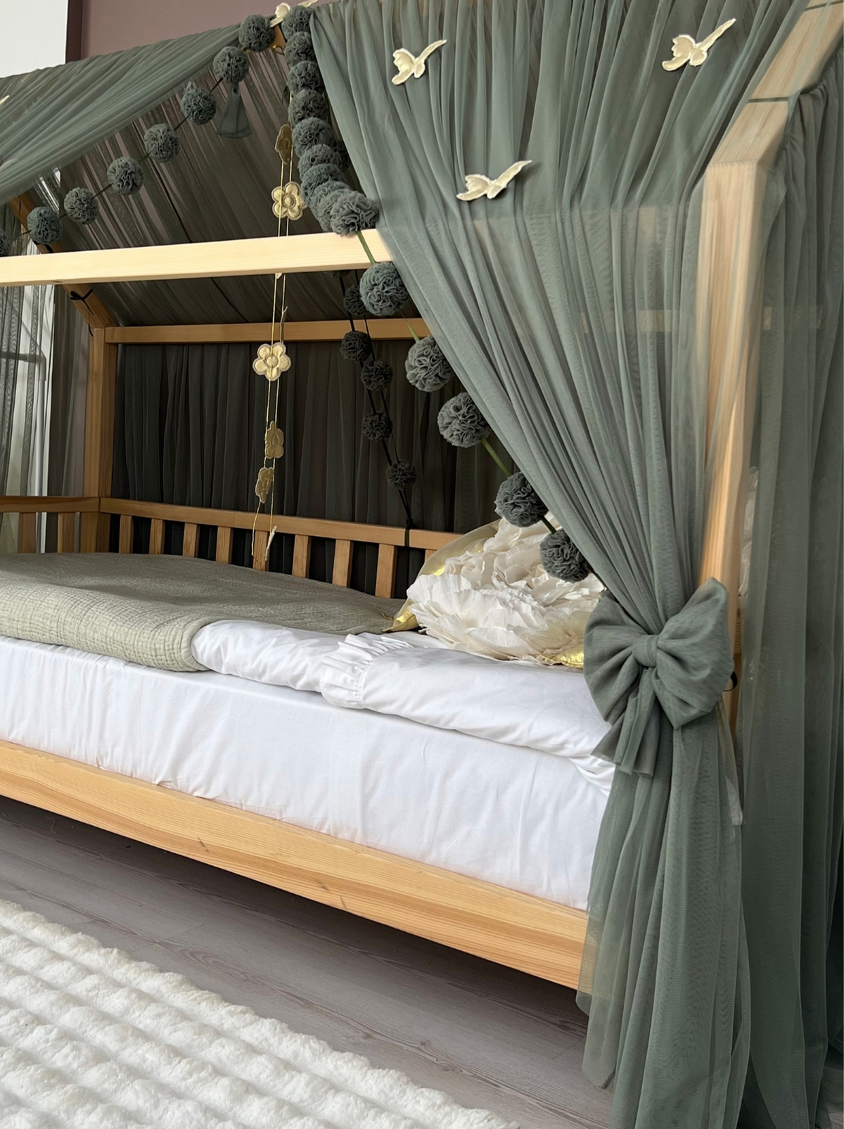 Montessori Bed Canopy Deluxe-Khaki Green
