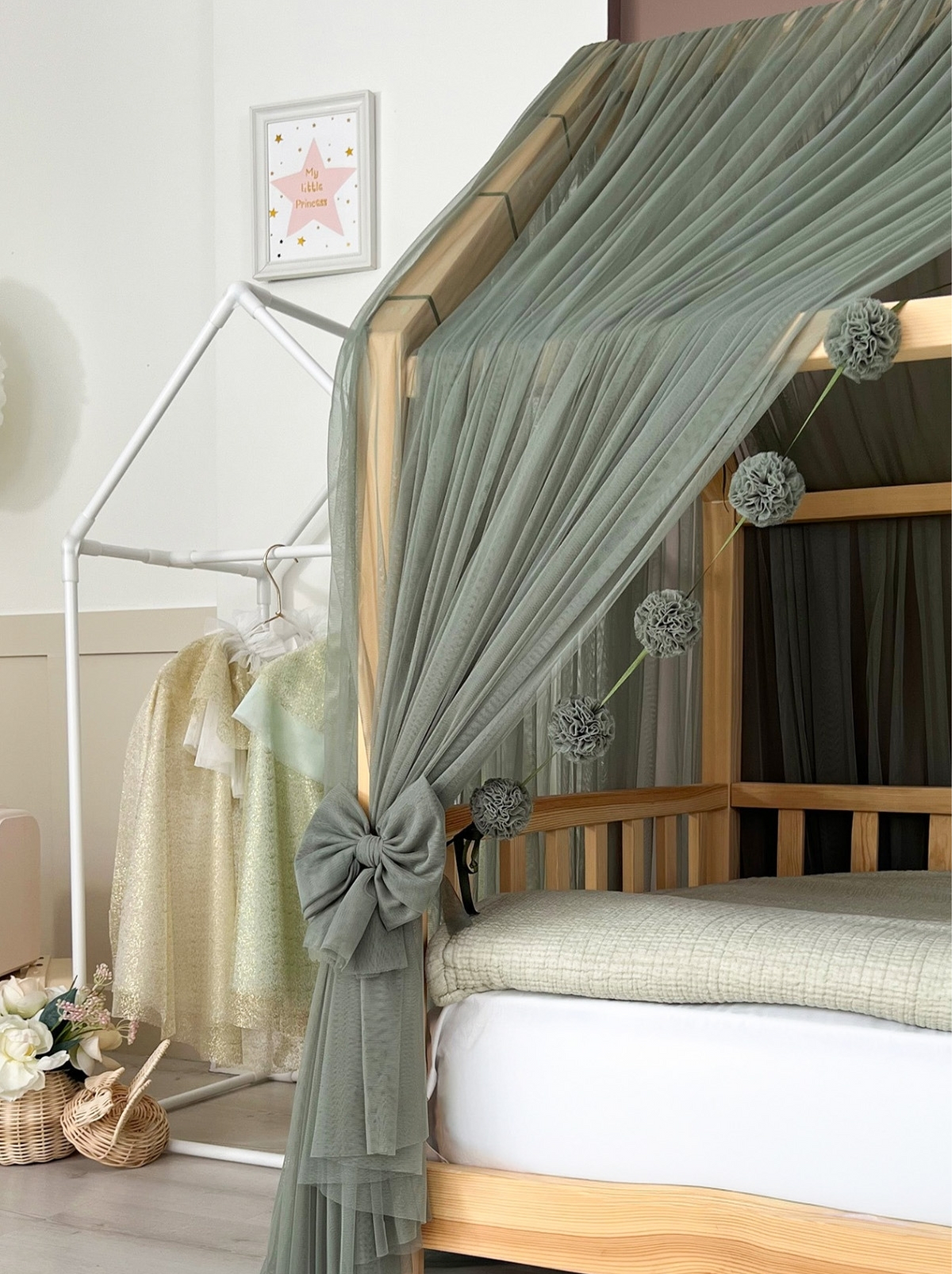 Montessori Bed Canopy Deluxe-Khaki Green