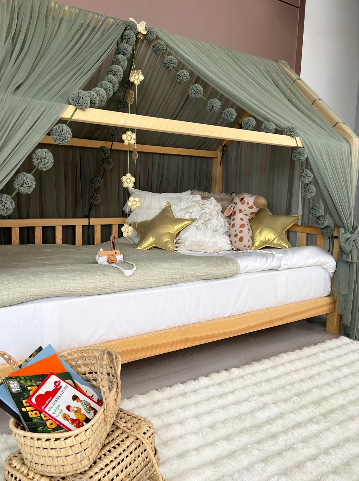Montessori Bed Canopy Deluxe-Khaki Green