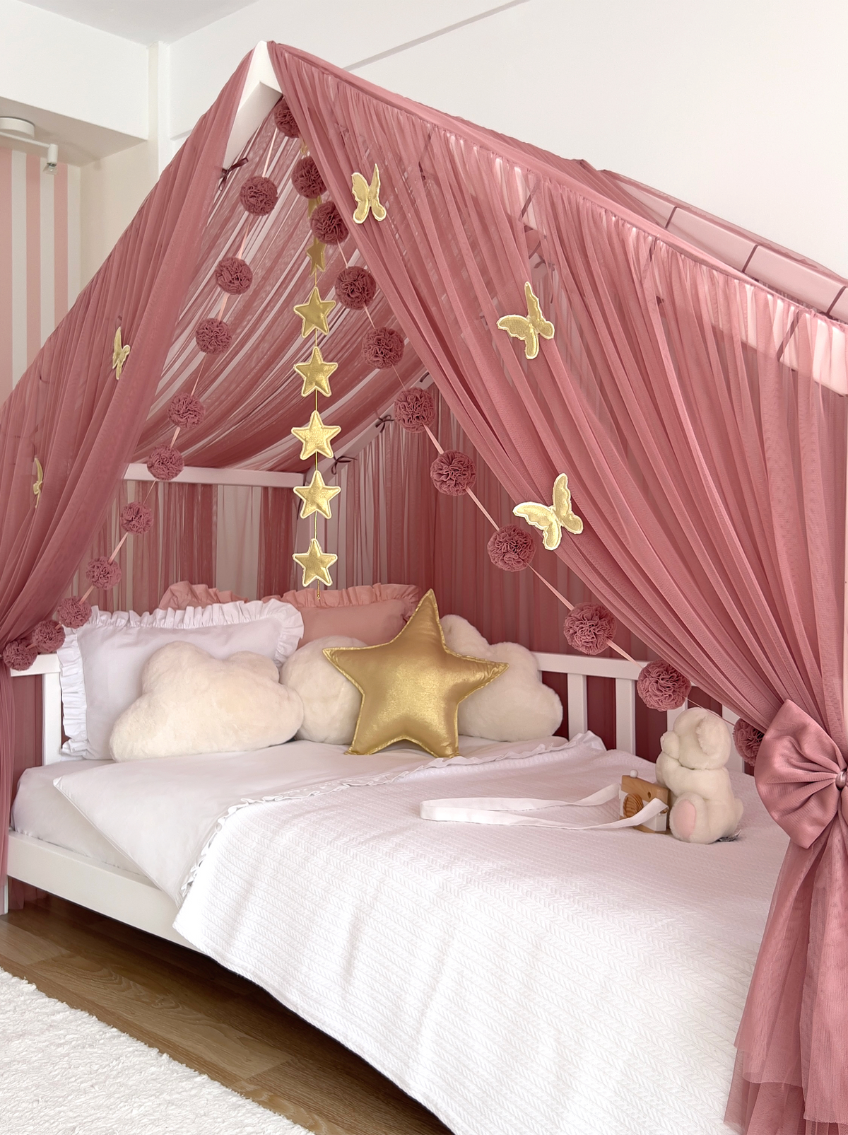 Montessori Bed Canopy Deluxe-Dusty Rose
