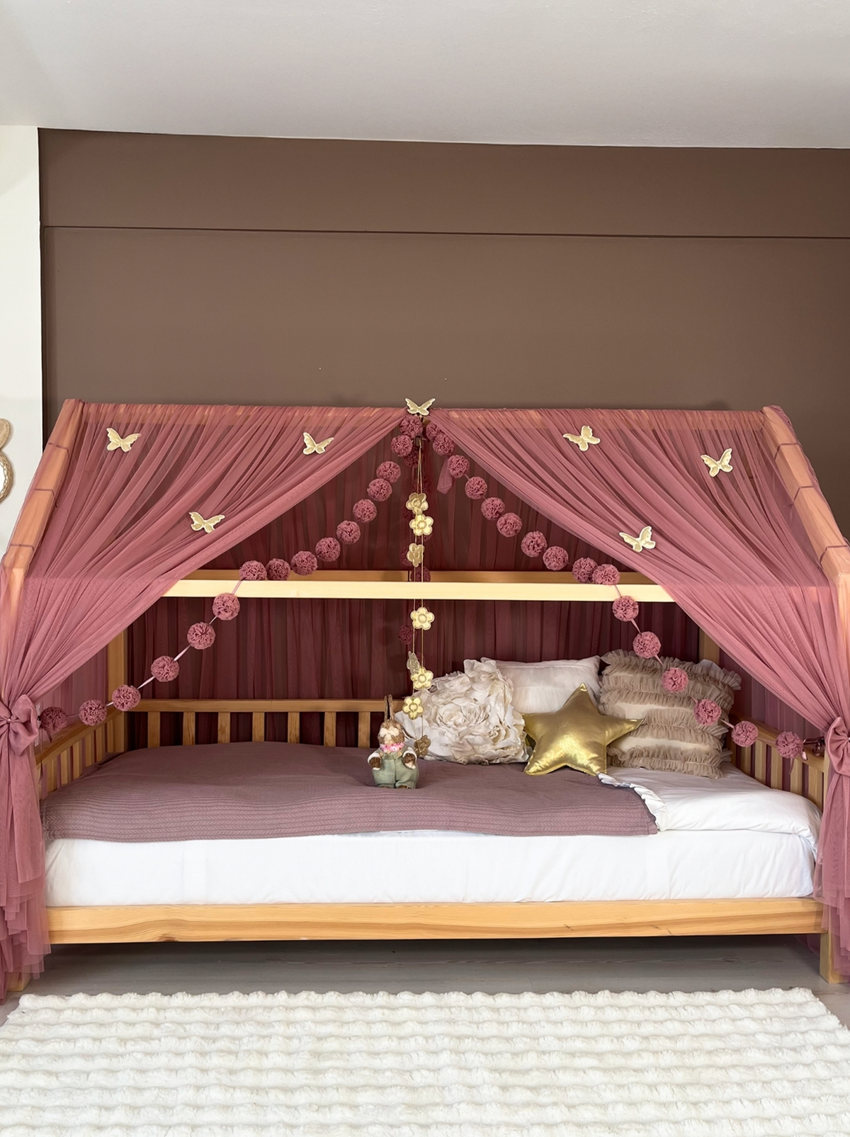 Montessori Bed Canopy Deluxe-Dusty Rose
