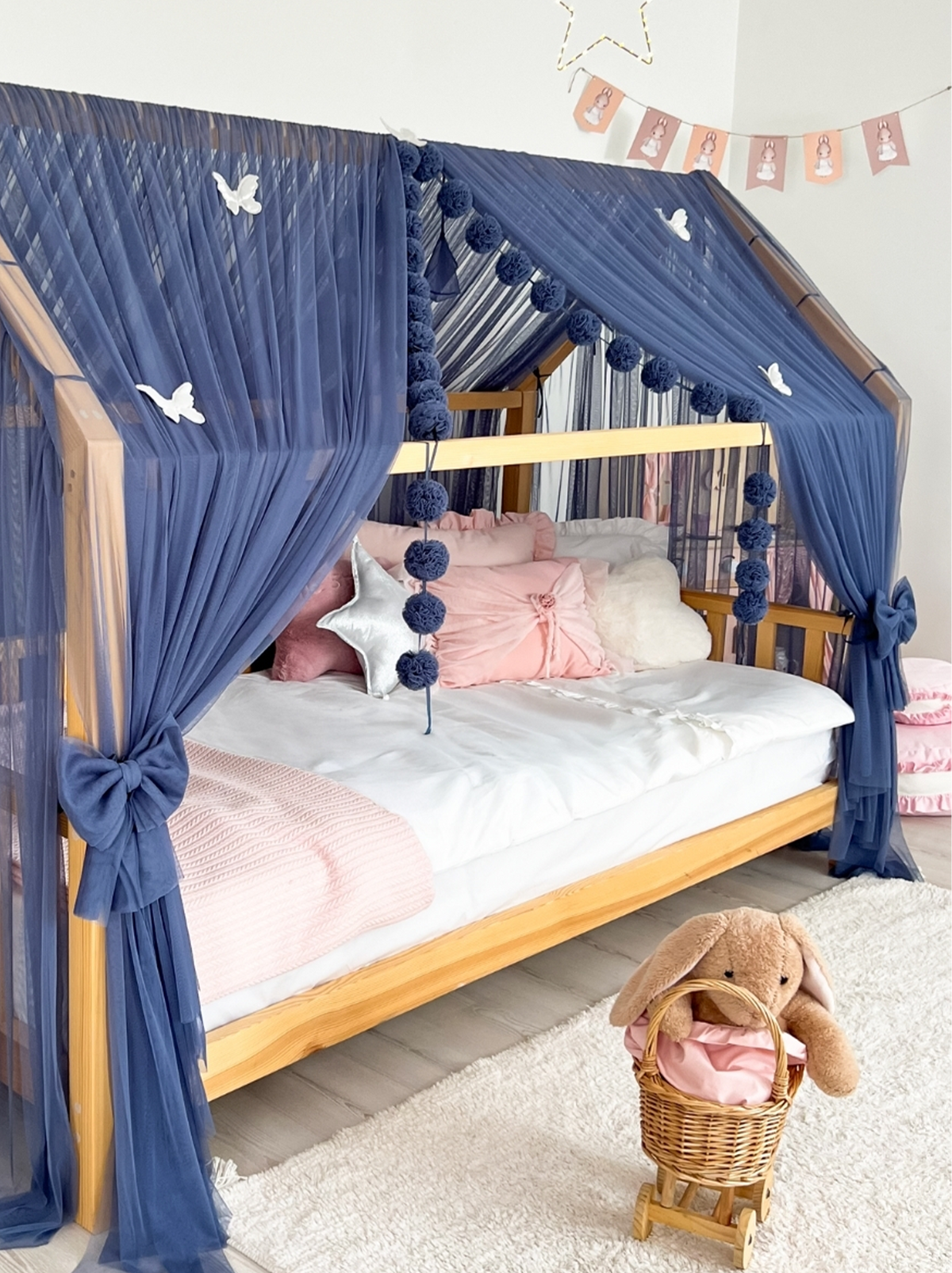 Montessori Bed Canopy Deluxe-Glaucous Blue