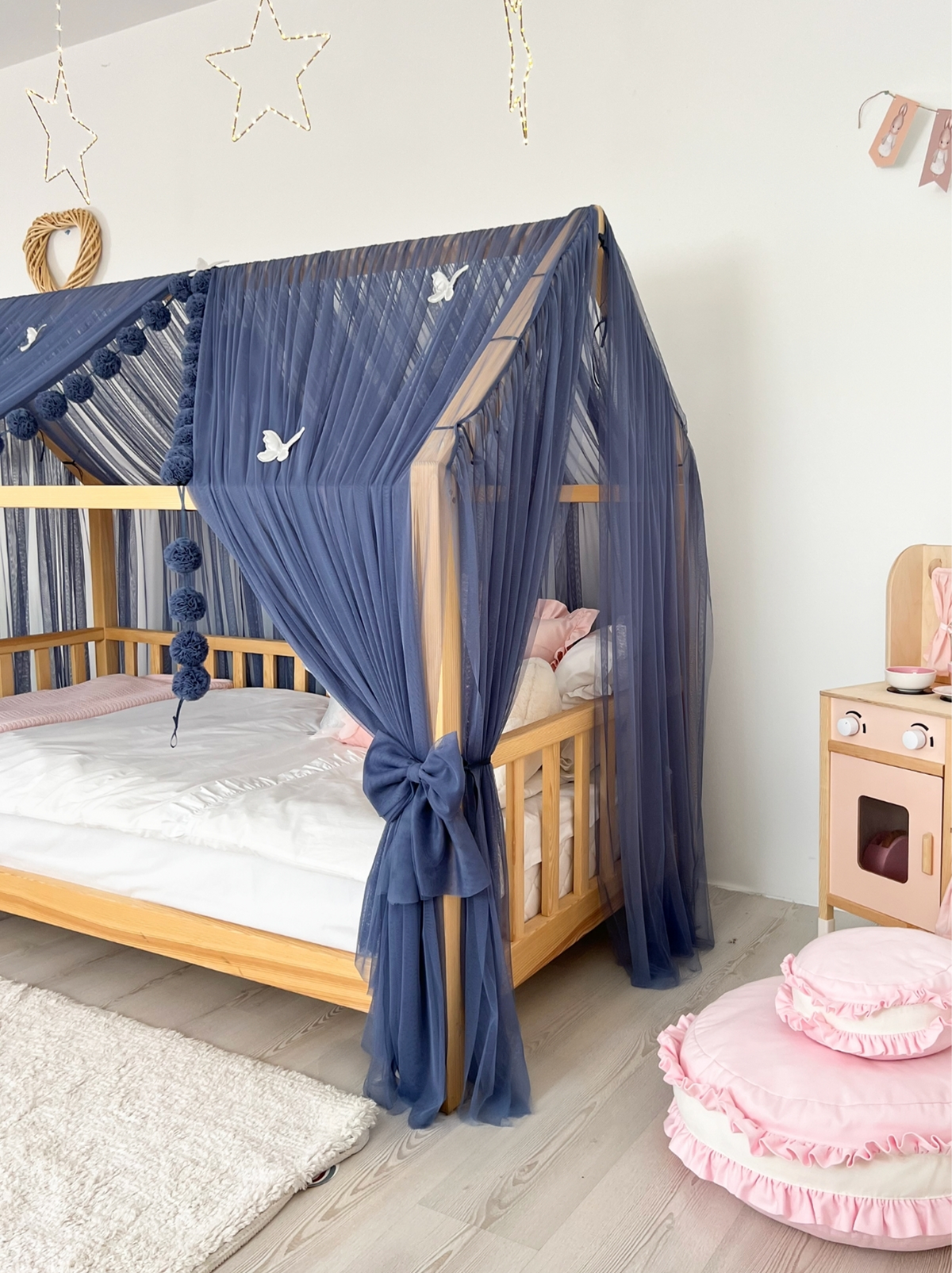 Montessori Bed Canopy Deluxe-Glaucous Blue